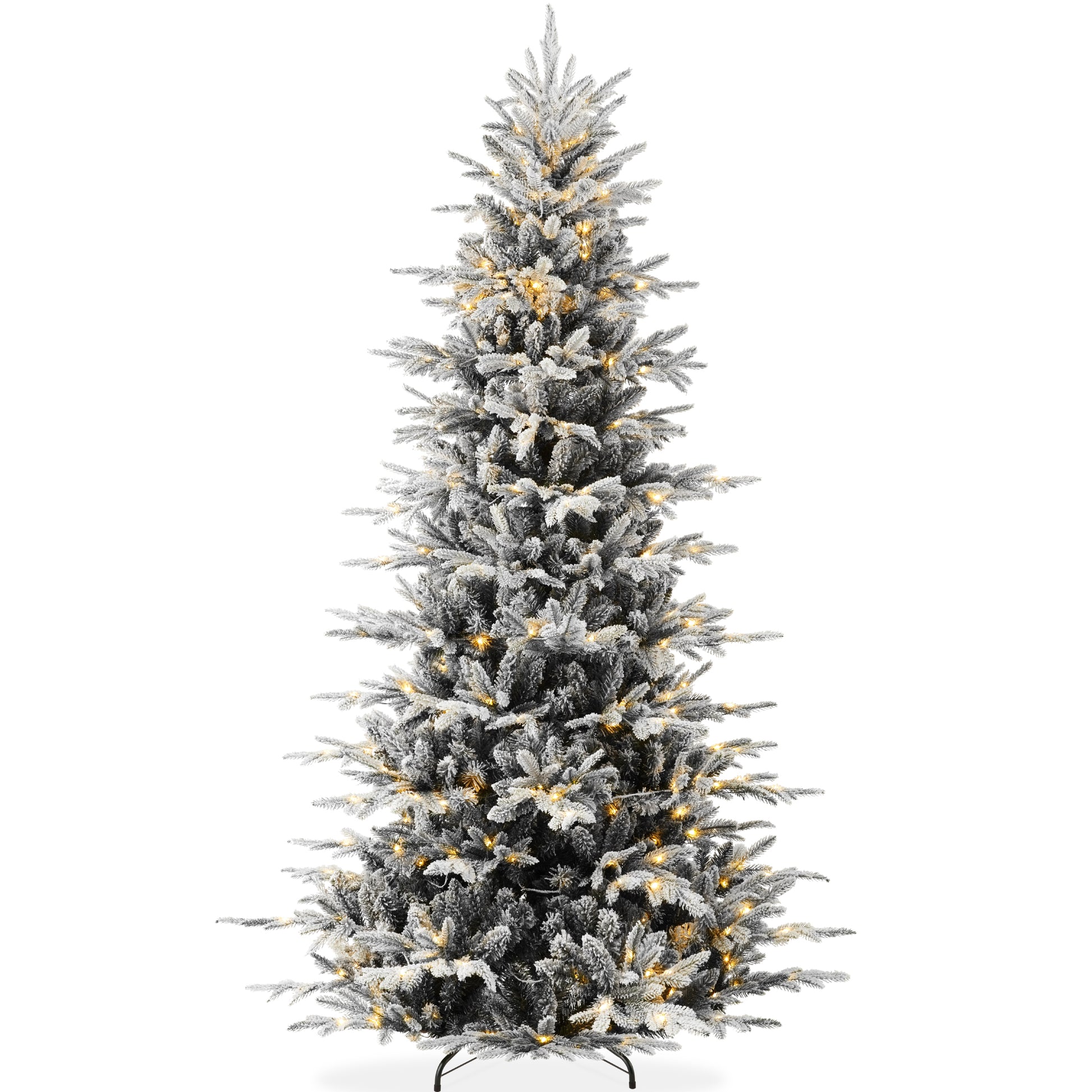 Pre-Lit Flocked Artificial Aspen Noble Fir Christmas Tree w/ Metal Stand