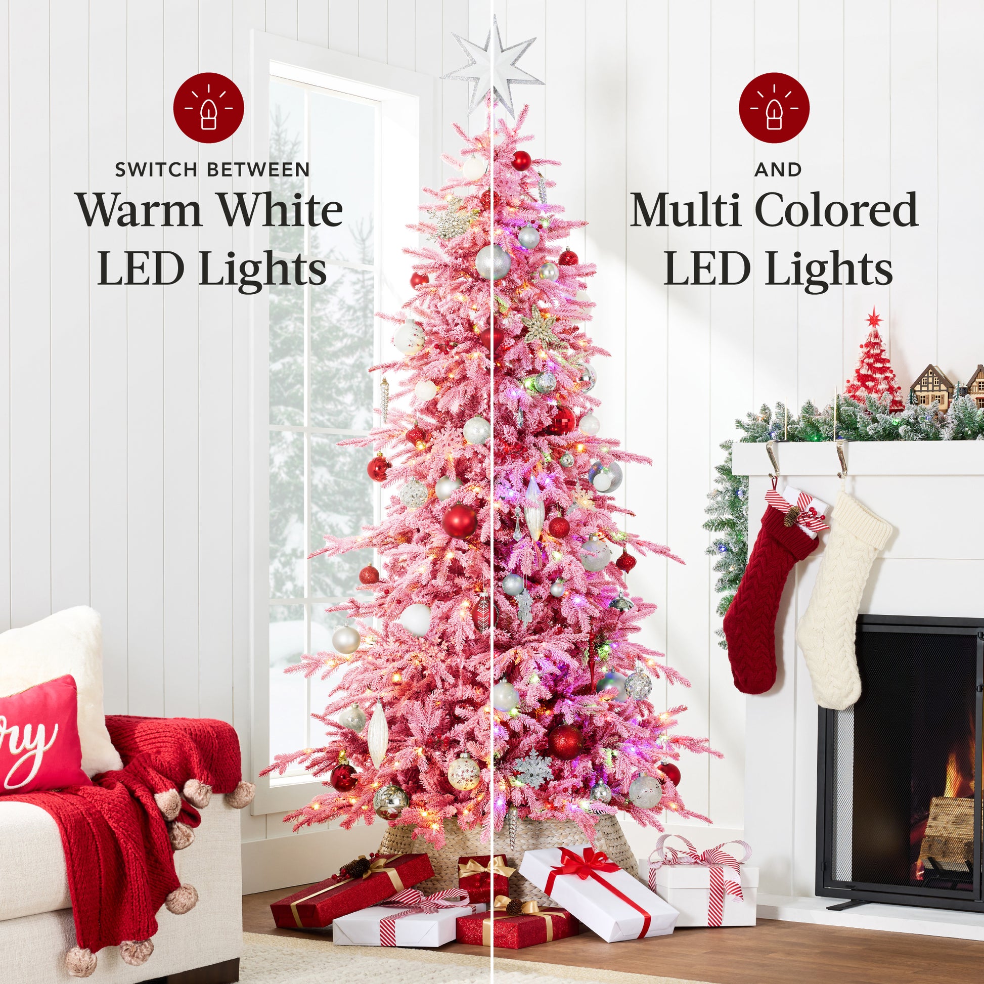 Pre-Lit Flocked Artificial Aspen Noble Fir Christmas Tree w/ Metal Stand