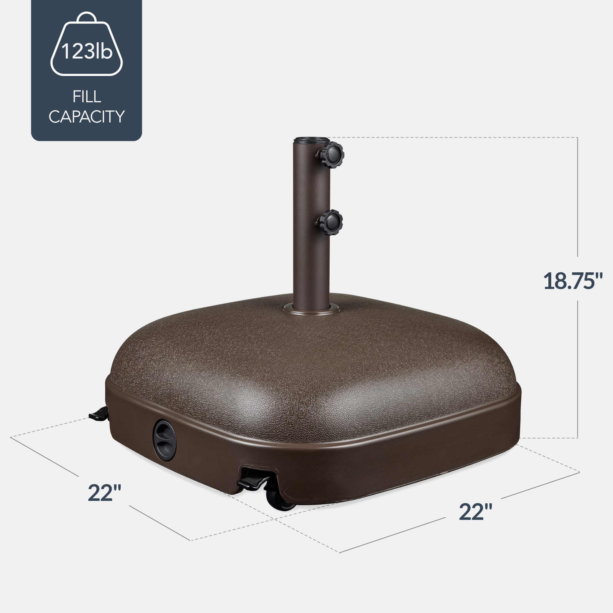 123lb Capacity Fillable Mobile Umbrella Base w/ 4 wheels - Dome Square