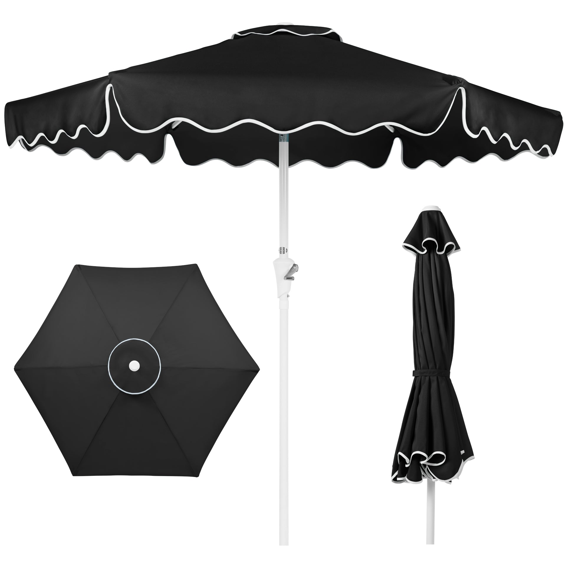 7.5 ft steel market patio umbrella in denim 7.5ft Patio Market Umbrella,Wavy Trim, UV-Fade-Resistant, Crank & Tilt –  Best Choice Products