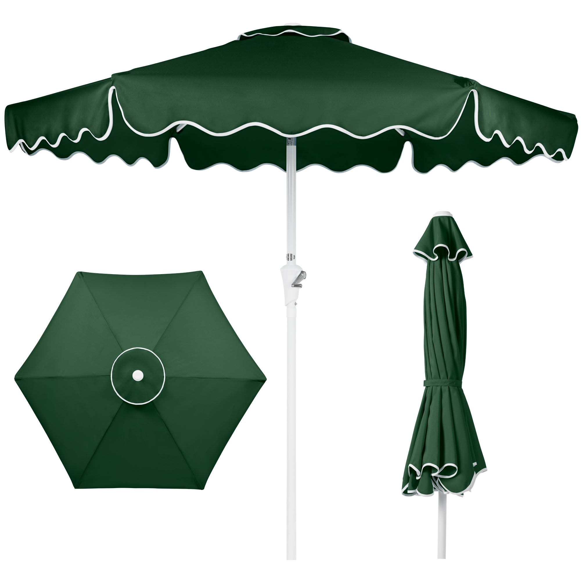 7.5ft Patio Market Umbrella,Wavy Trim, UV-Fade-Resistant, Crank & Tilt
