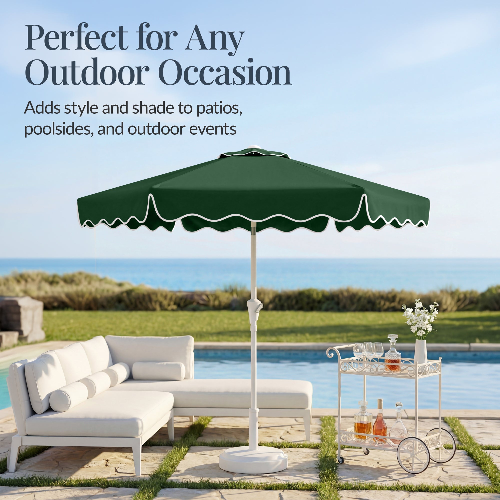 7.5ft Patio Market Umbrella,Wavy Trim, UV-Fade-Resistant, Crank & Tilt