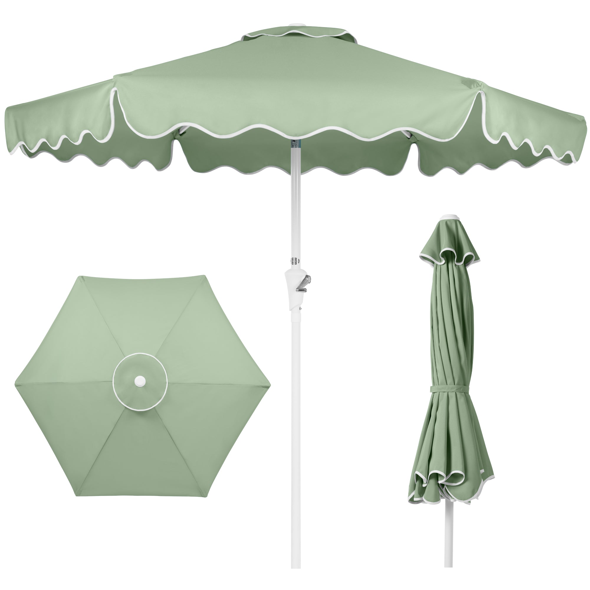 7.5ft Patio Market Umbrella,Wavy Trim, UV-Fade-Resistant, Crank & Tilt