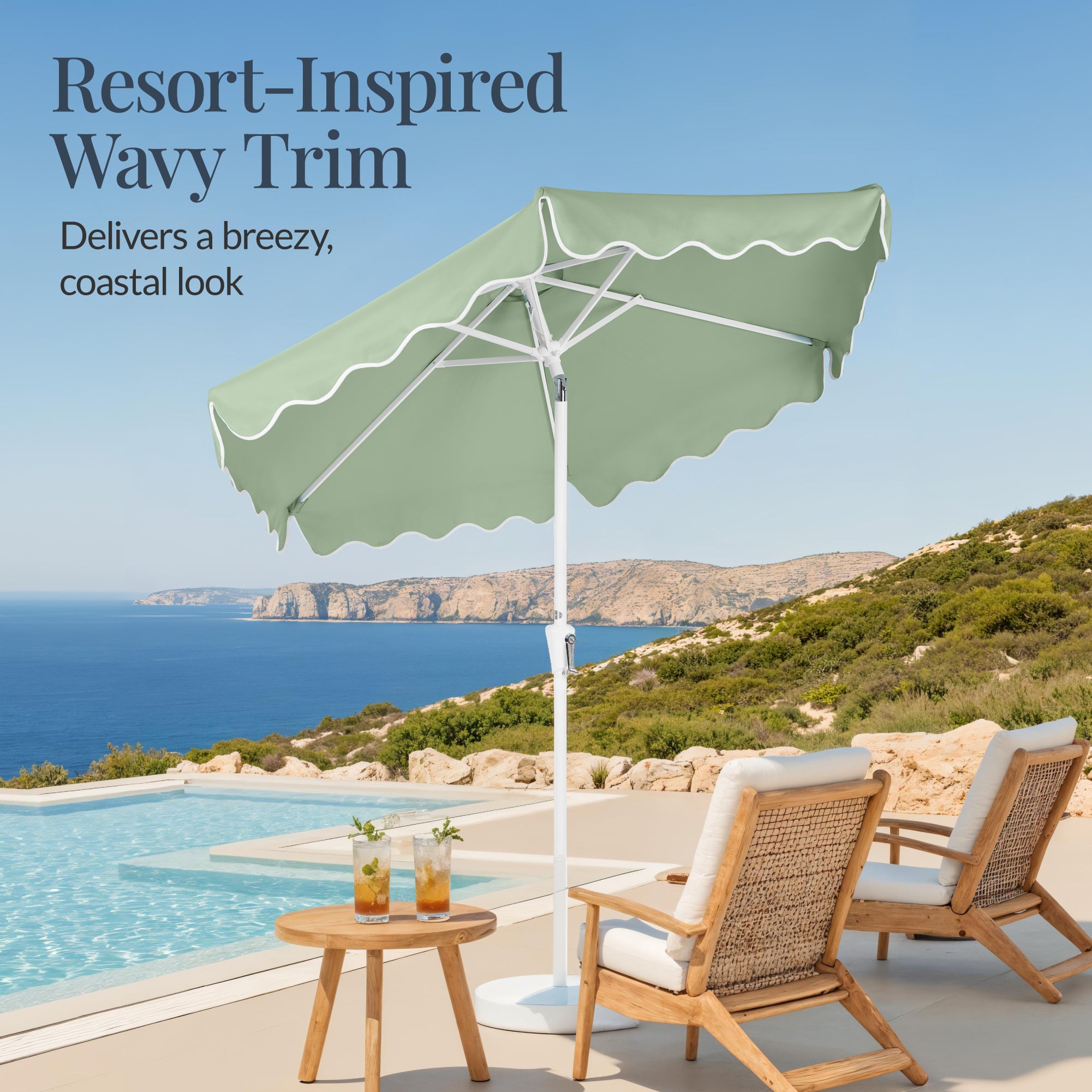 7.5ft Patio Market Umbrella,Wavy Trim, UV-Fade-Resistant, Crank & Tilt