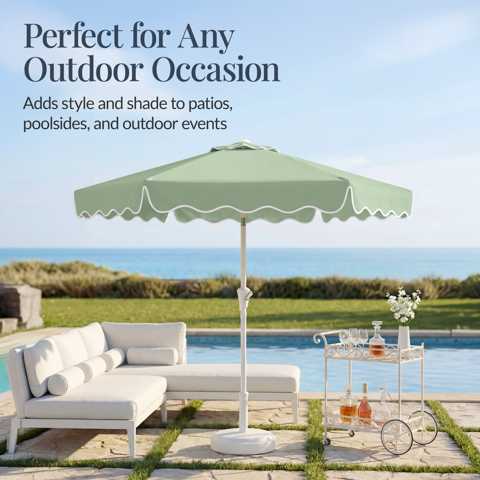 7.5ft Patio Market Umbrella,Wavy Trim, UV-Fade-Resistant, Crank & Tilt