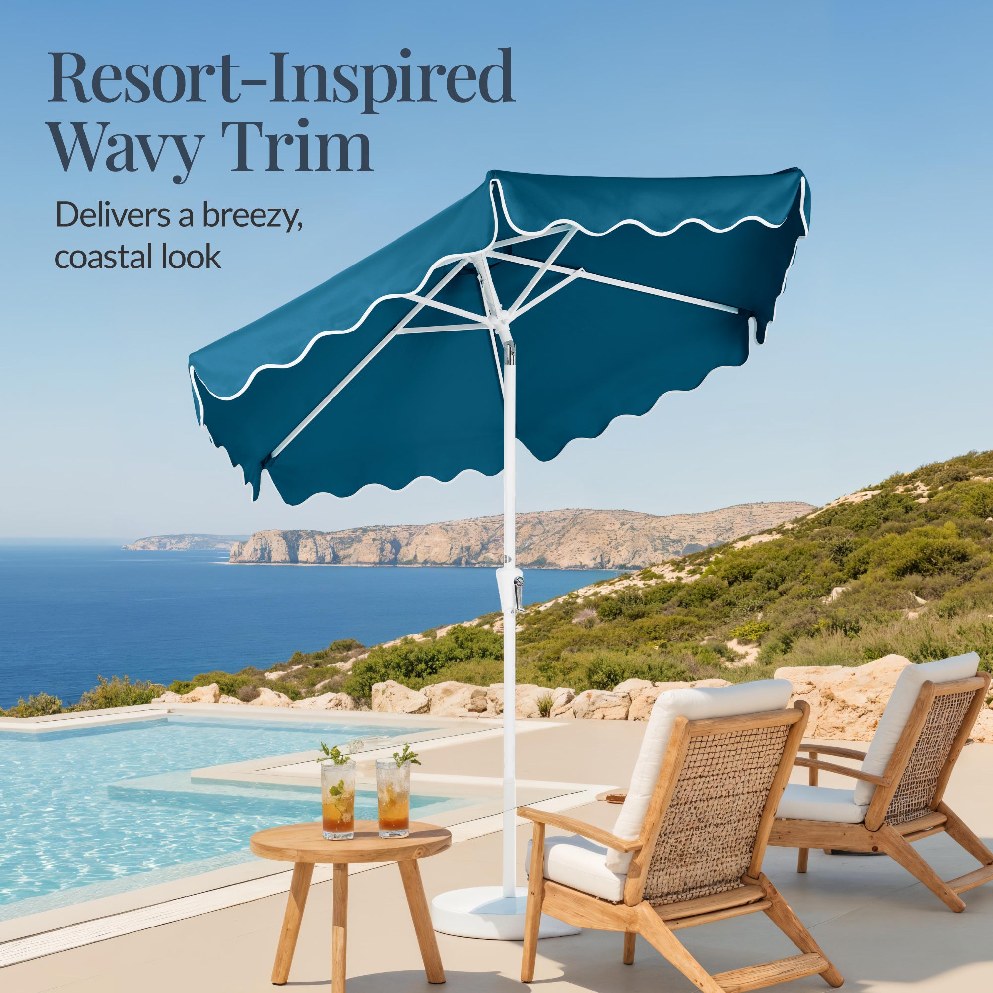 Best Choice Products 7.5ft Patio Market Umbrella with Wavy Trim, Fade-Resistant, Crank & Tilt, Wind Vent