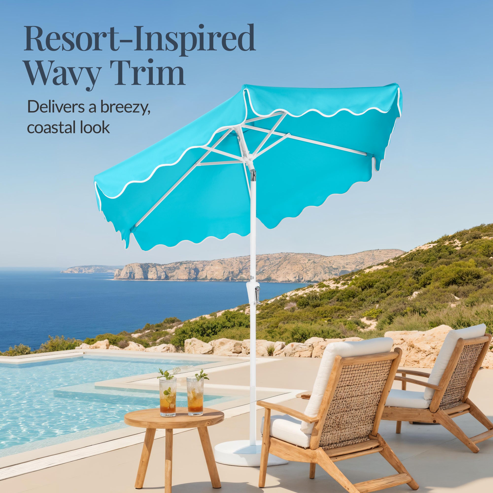 7.5ft Patio Market Umbrella,Wavy Trim, UV-Fade-Resistant, Crank & Tilt