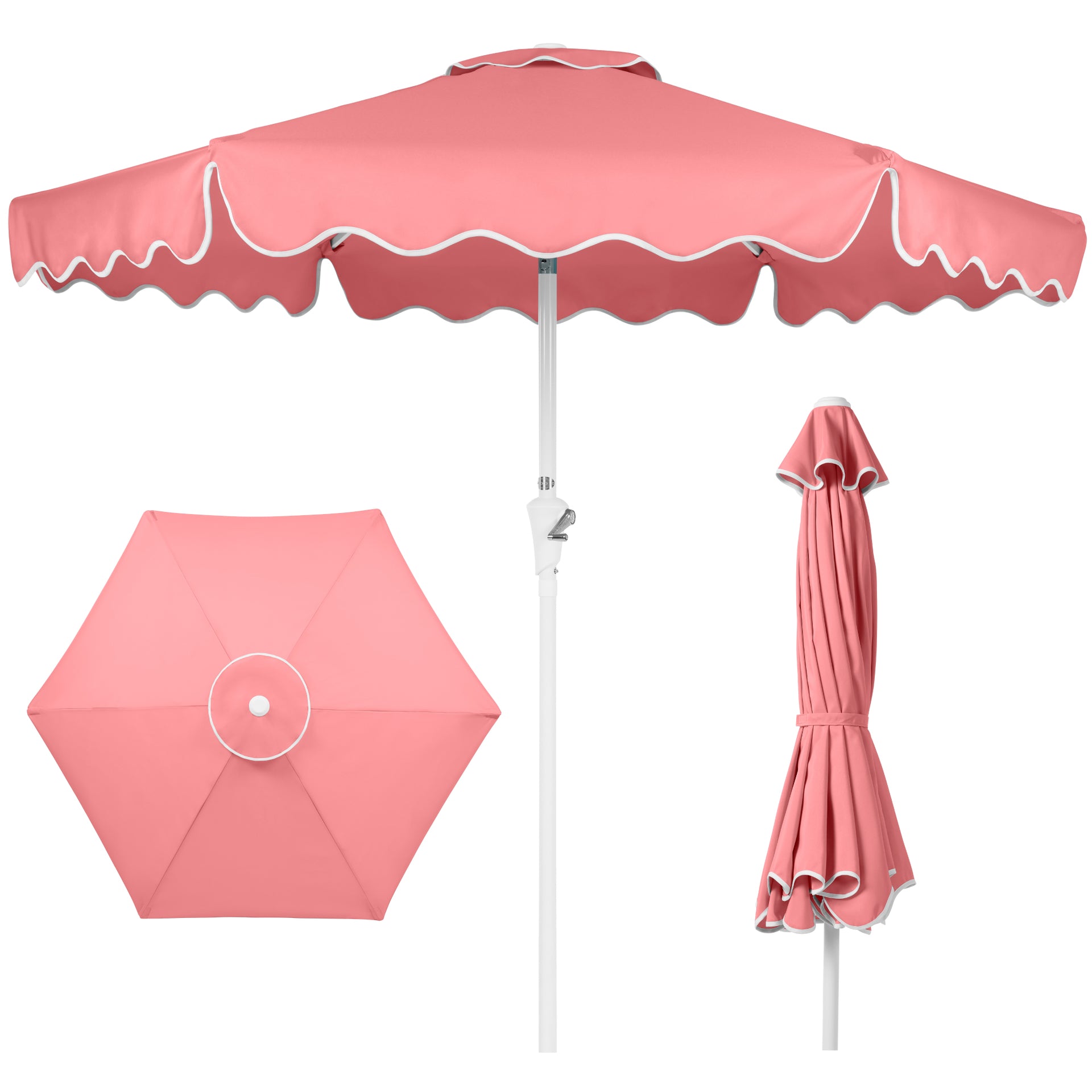 blush patio umbrella 7.5 7.5ft Patio Market Umbrella,Wavy Trim, UV-Fade-Resistant, Crank & Tilt