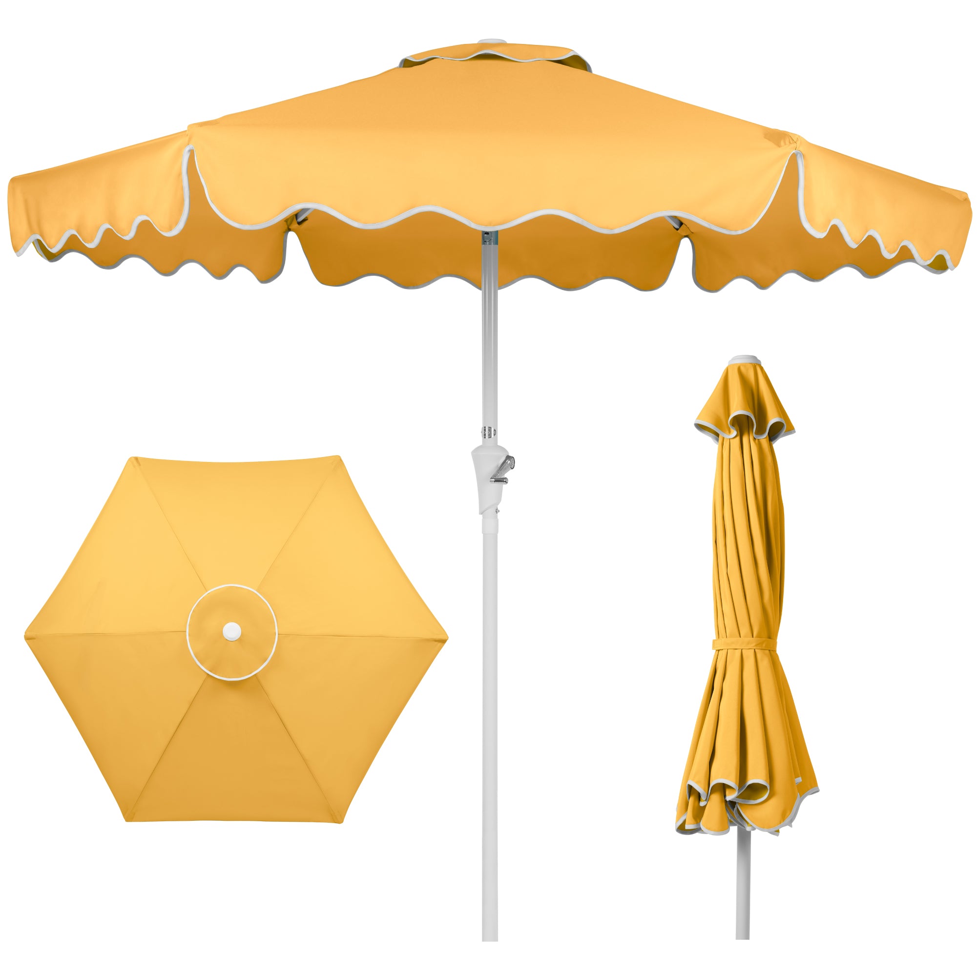 7.5ft Patio Market Umbrella,Wavy Trim, UV-Fade-Resistant, Crank