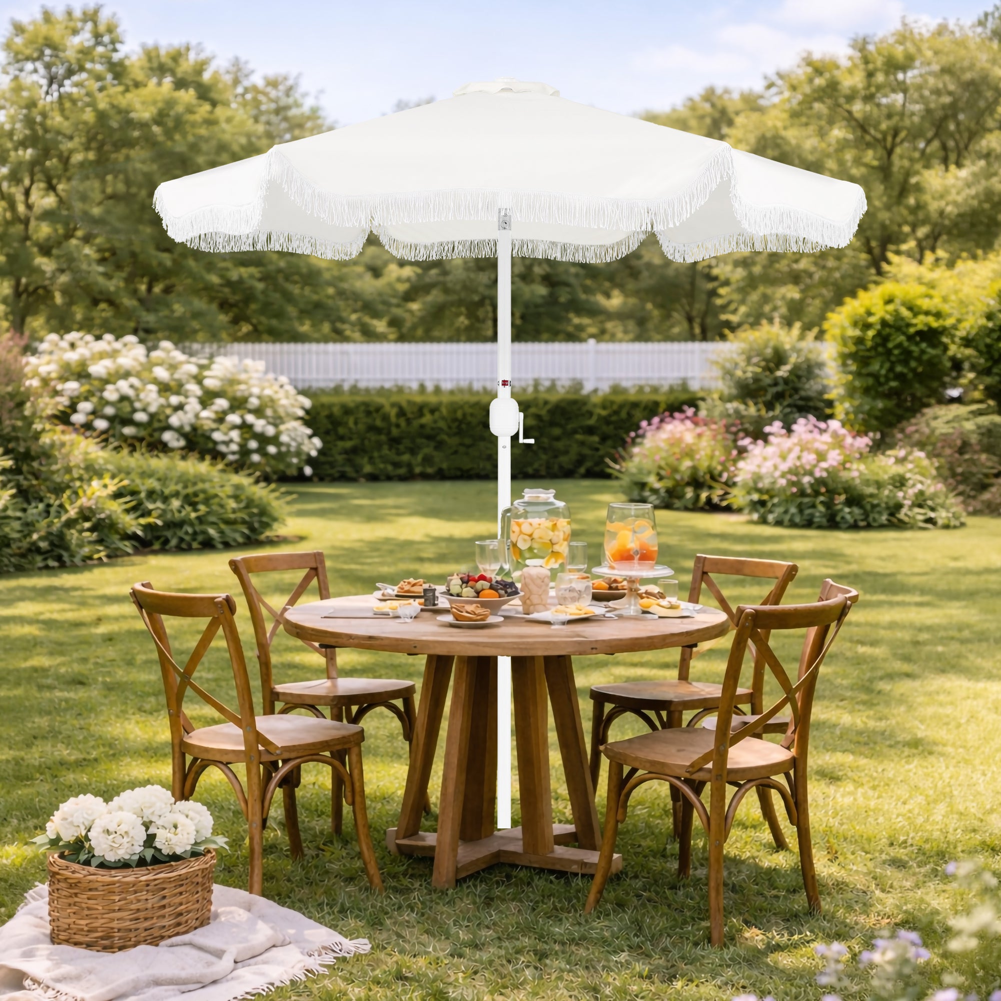 7.5ft Boho Fringe Umbrella  Tilt, UPF50+, Steel Pole
