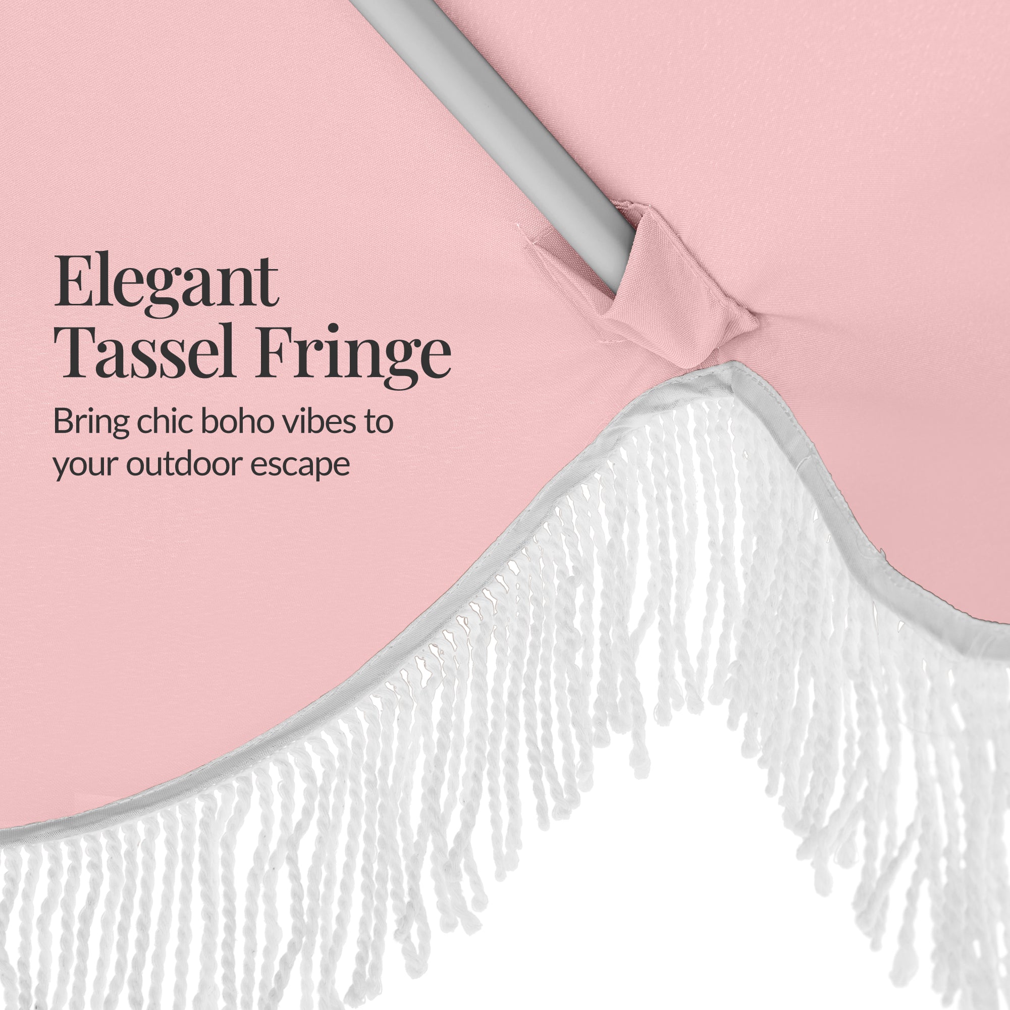 7.5ft Boho Fringe Umbrella  Tilt, UPF50+, Steel Pole