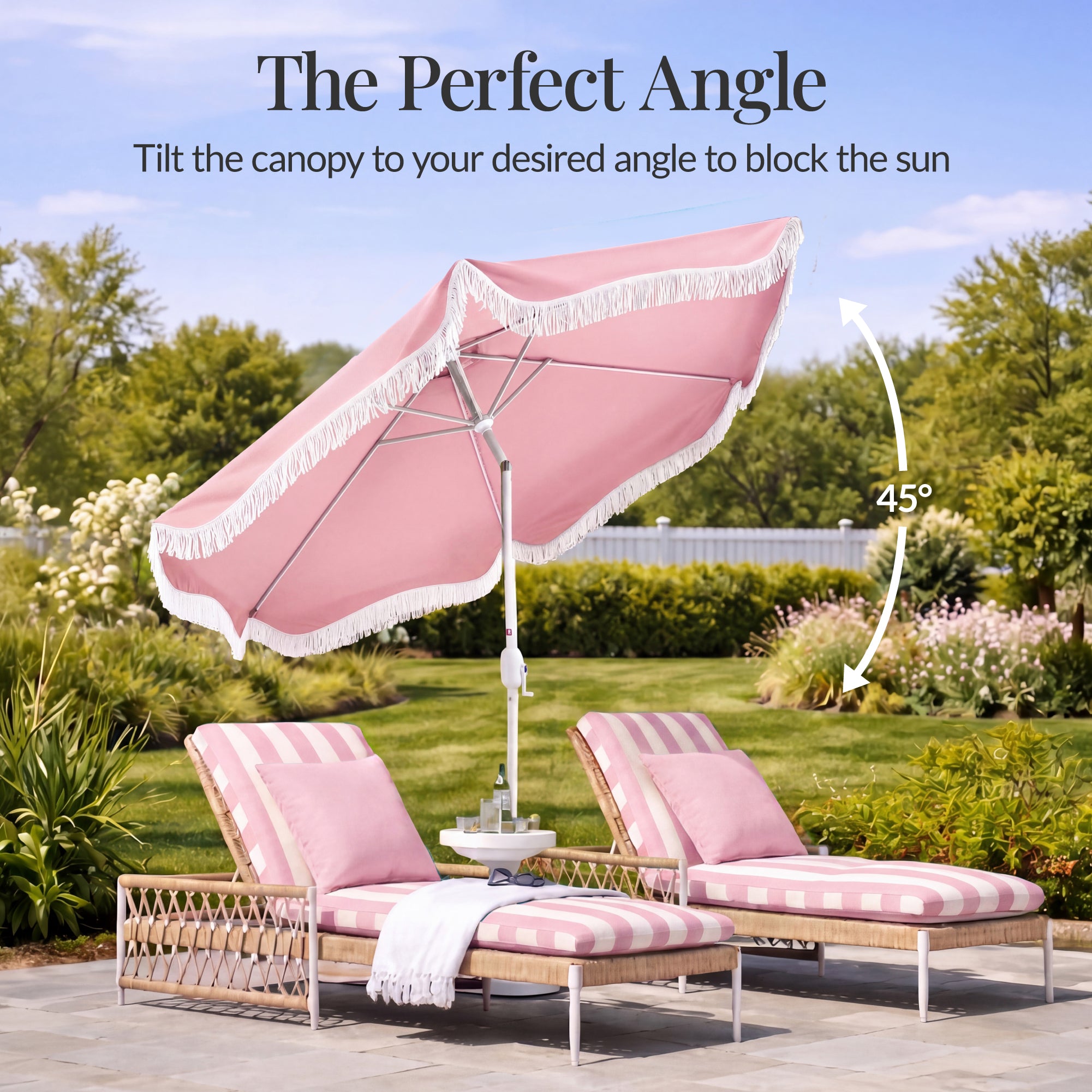 7.5ft Boho Fringe Umbrella  Tilt, UPF50+, Steel Pole