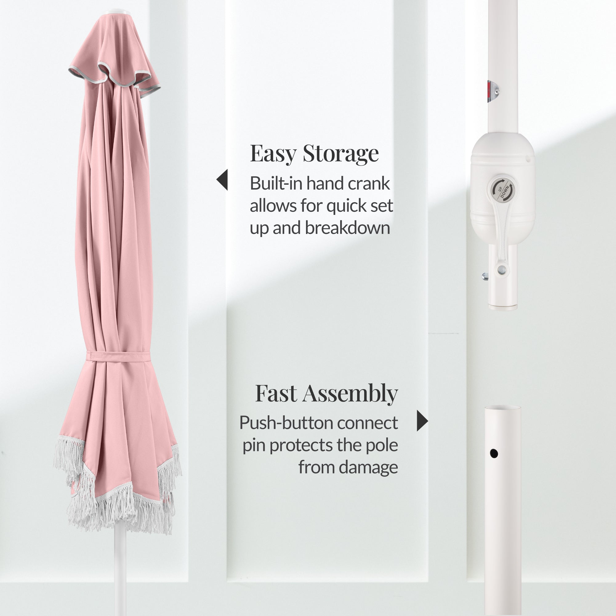 7.5ft Boho Fringe Umbrella  Tilt, UPF50+, Steel Pole