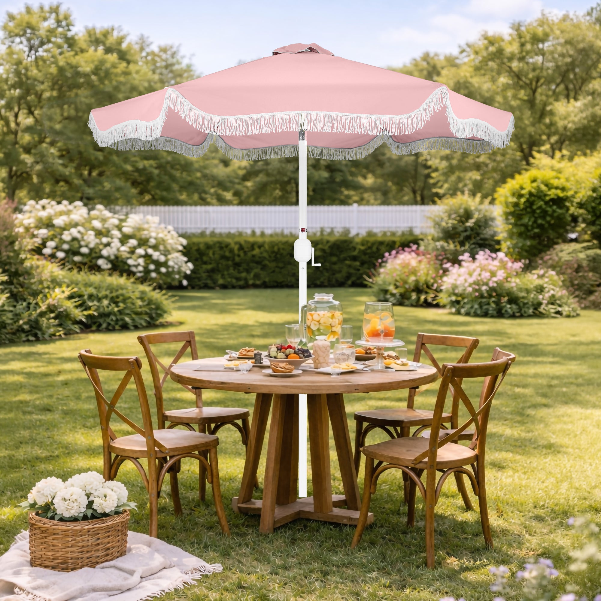 7.5ft Boho Fringe Umbrella  Tilt, UPF50+, Steel Pole