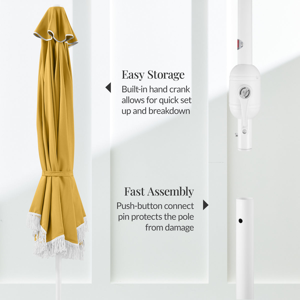 7.5ft Boho Fringe Umbrella  Tilt, UPF50+, Steel Pole