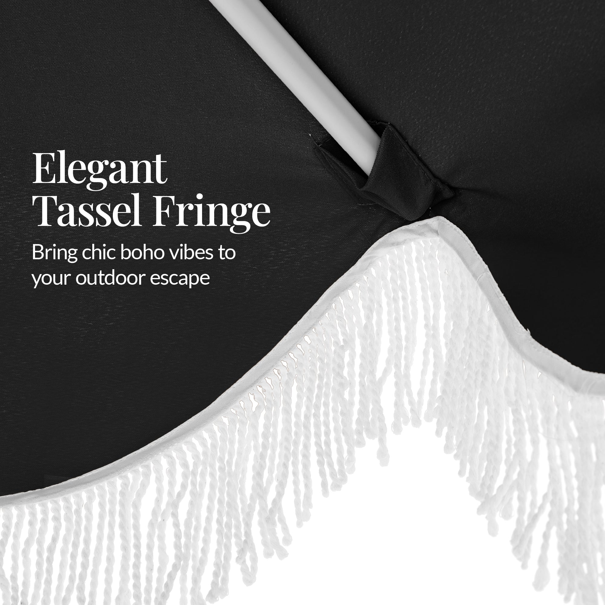 9ft Boho Fringe Umbrella  Tilt, UPF50+, Steel Pole