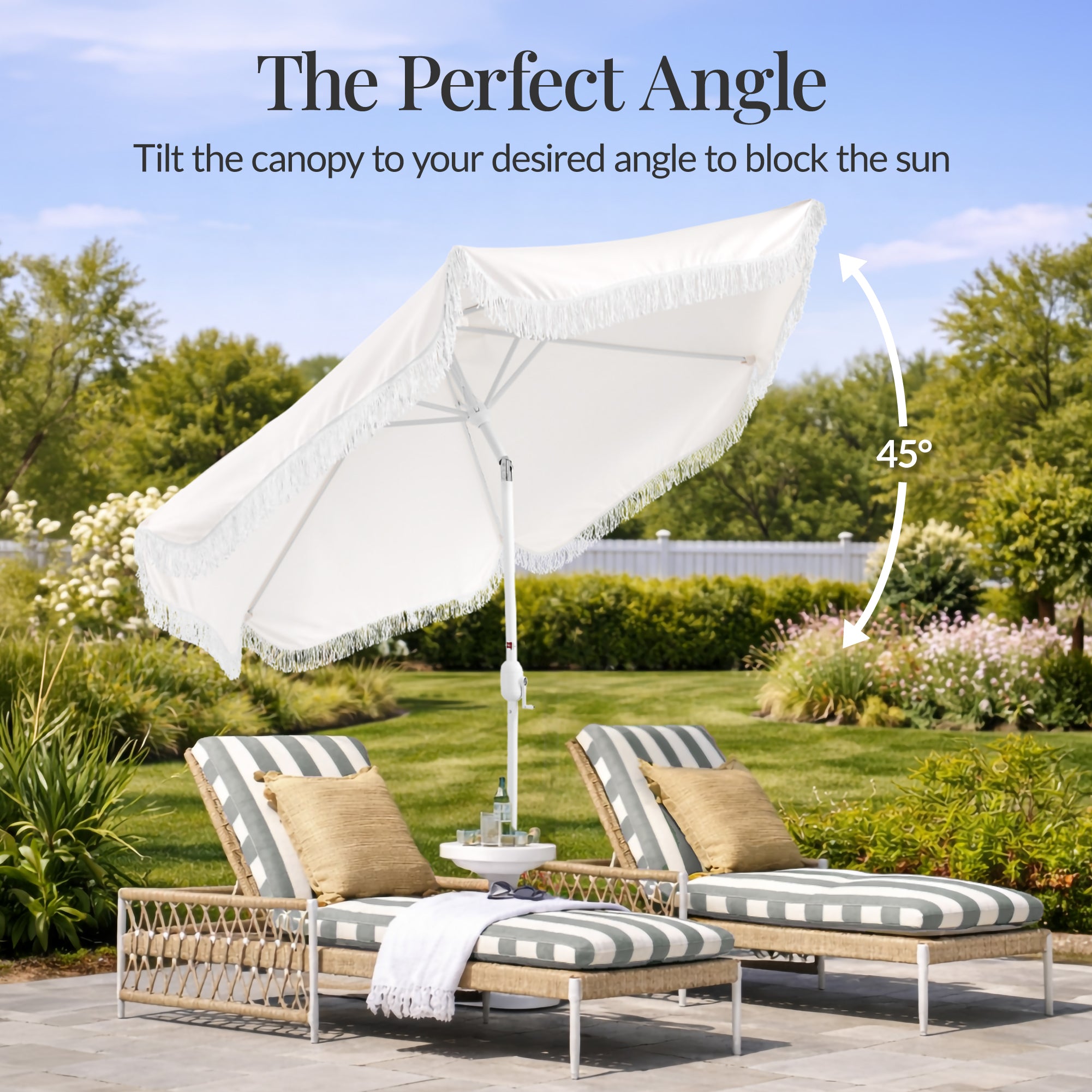 Best Choice Products 9ft Fringe Market Umbrella Boho Patio Sunshade w/ Tilt, UPF50+