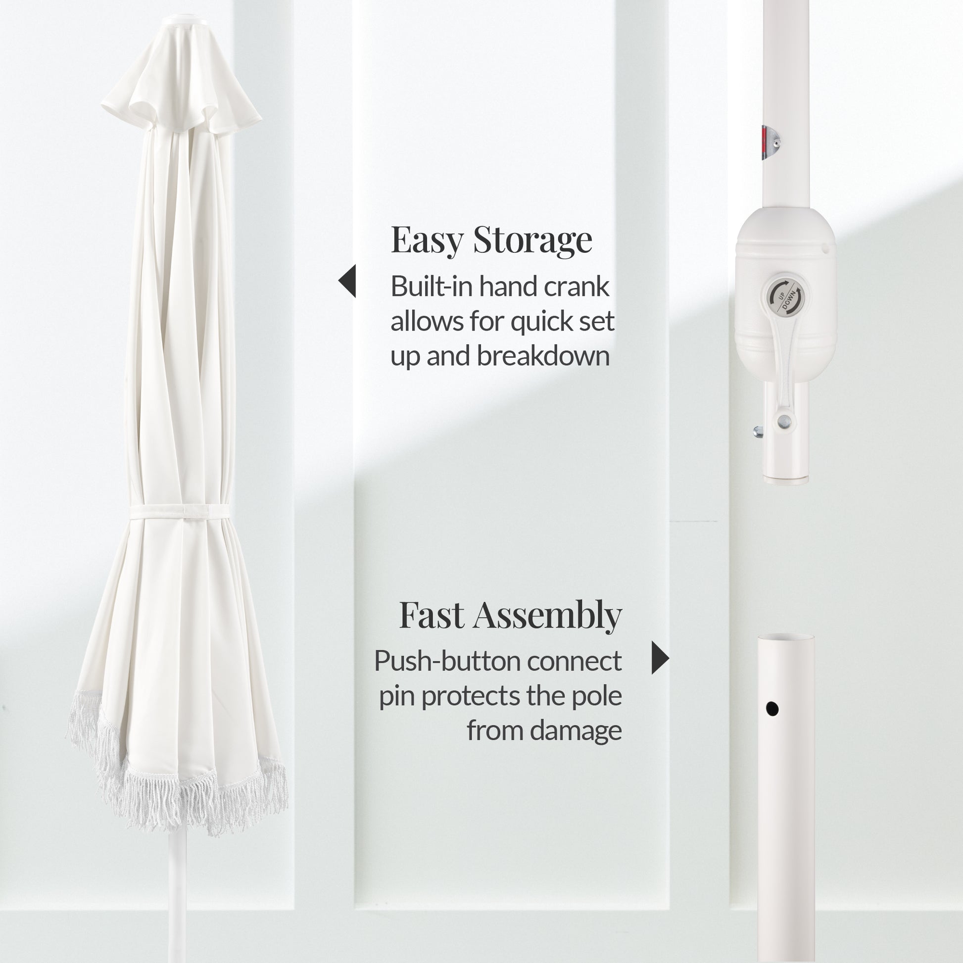 9ft Boho Fringe Umbrella  Tilt, UPF50+, Steel Pole