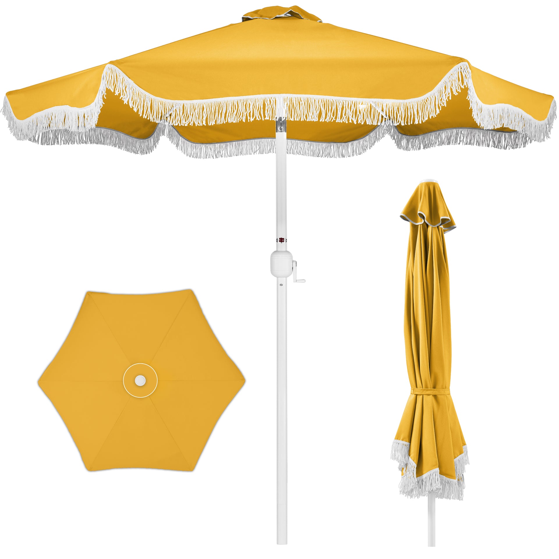 9ft yellow patio umbrella 9ft Boho Fringe Umbrella Tilt, UPF50+, Steel Pole – Best Choice Products