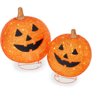 2pc Lighted Pop-Up Outdoor Halloween Holiday Pumpkin Set w/ 130 LED Lights