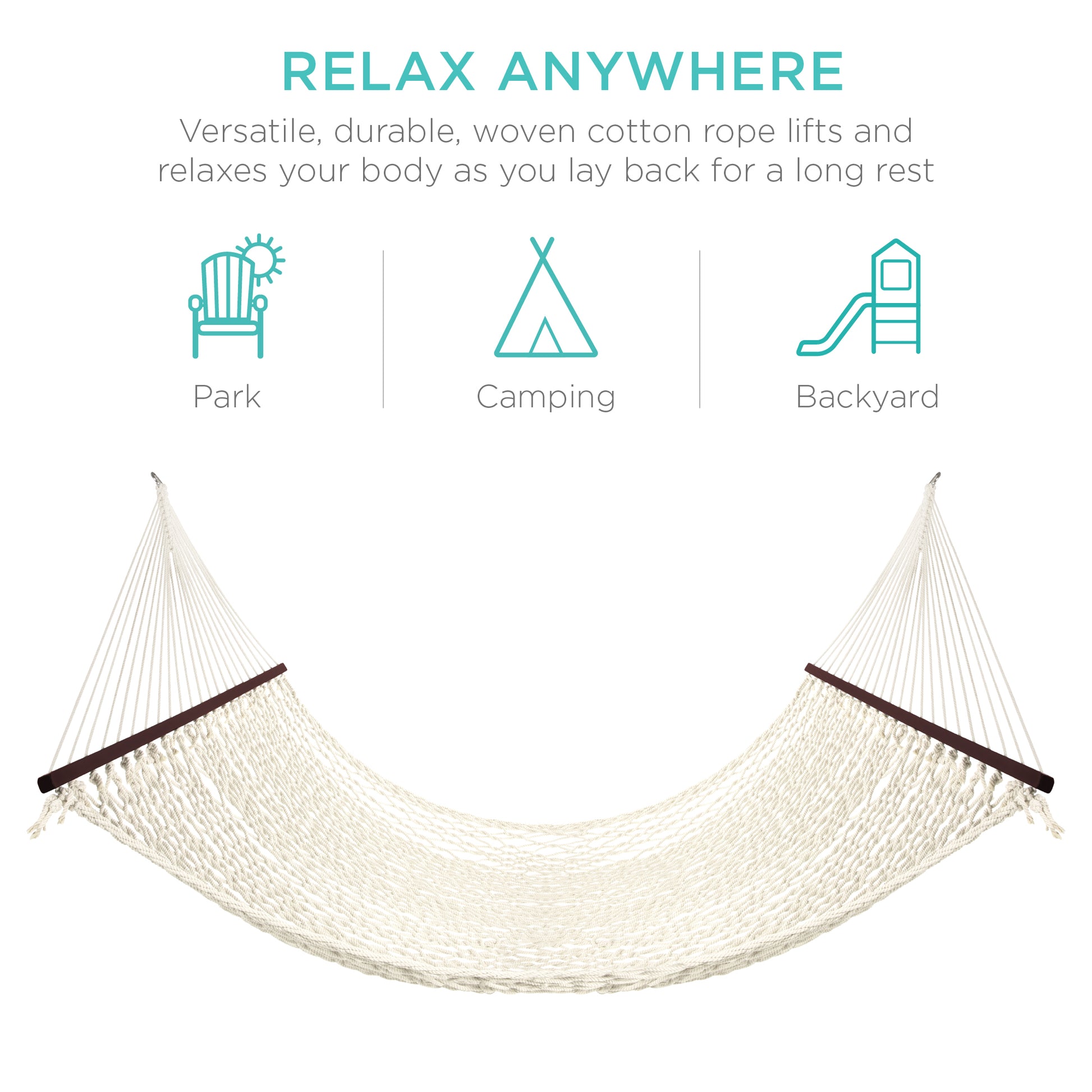 Cotton Rope 2-Person Double Hammock w/ Spreader Bars, Carrying Case