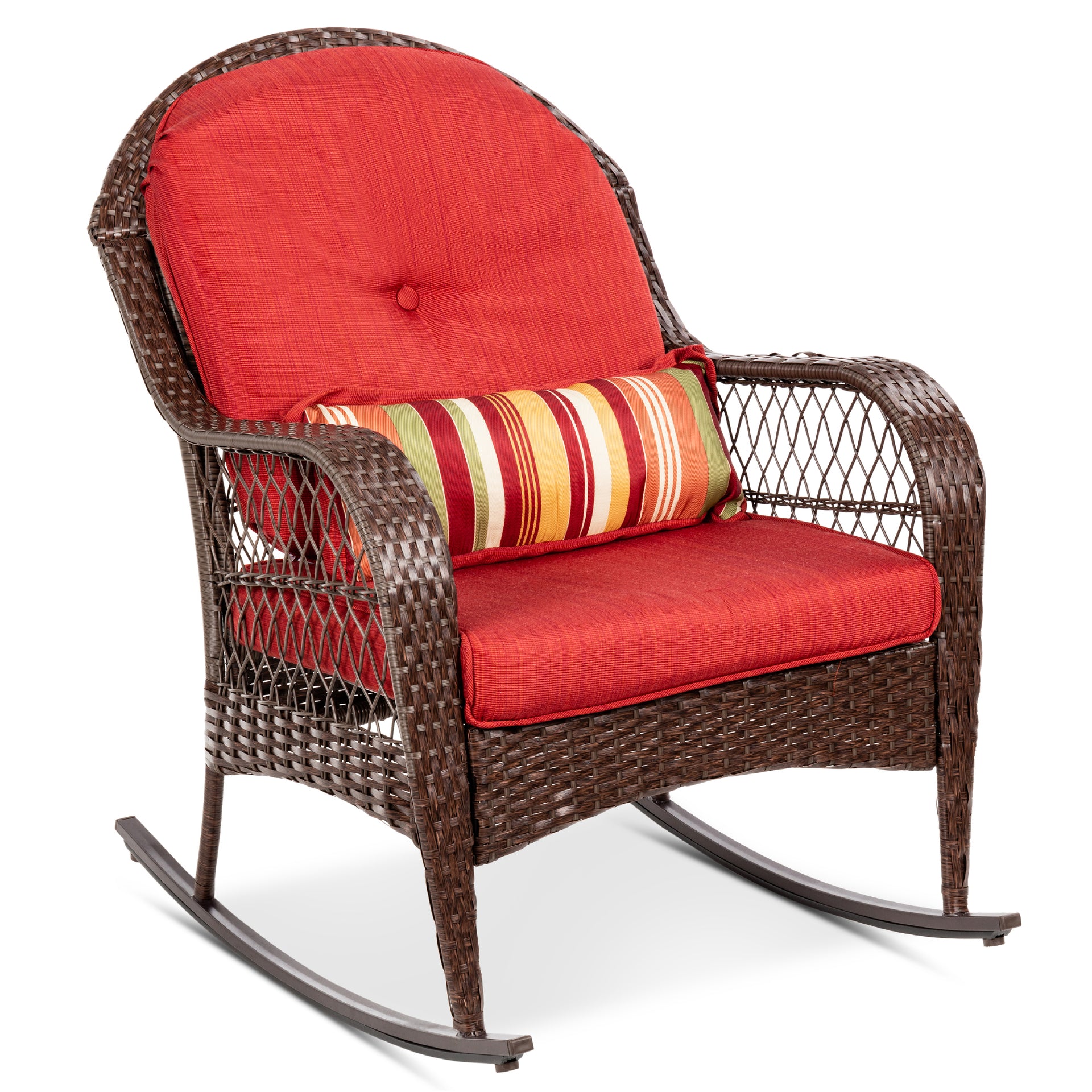 Wicker Rocking Chair w Steel Frame Decorative Pillow Cushions