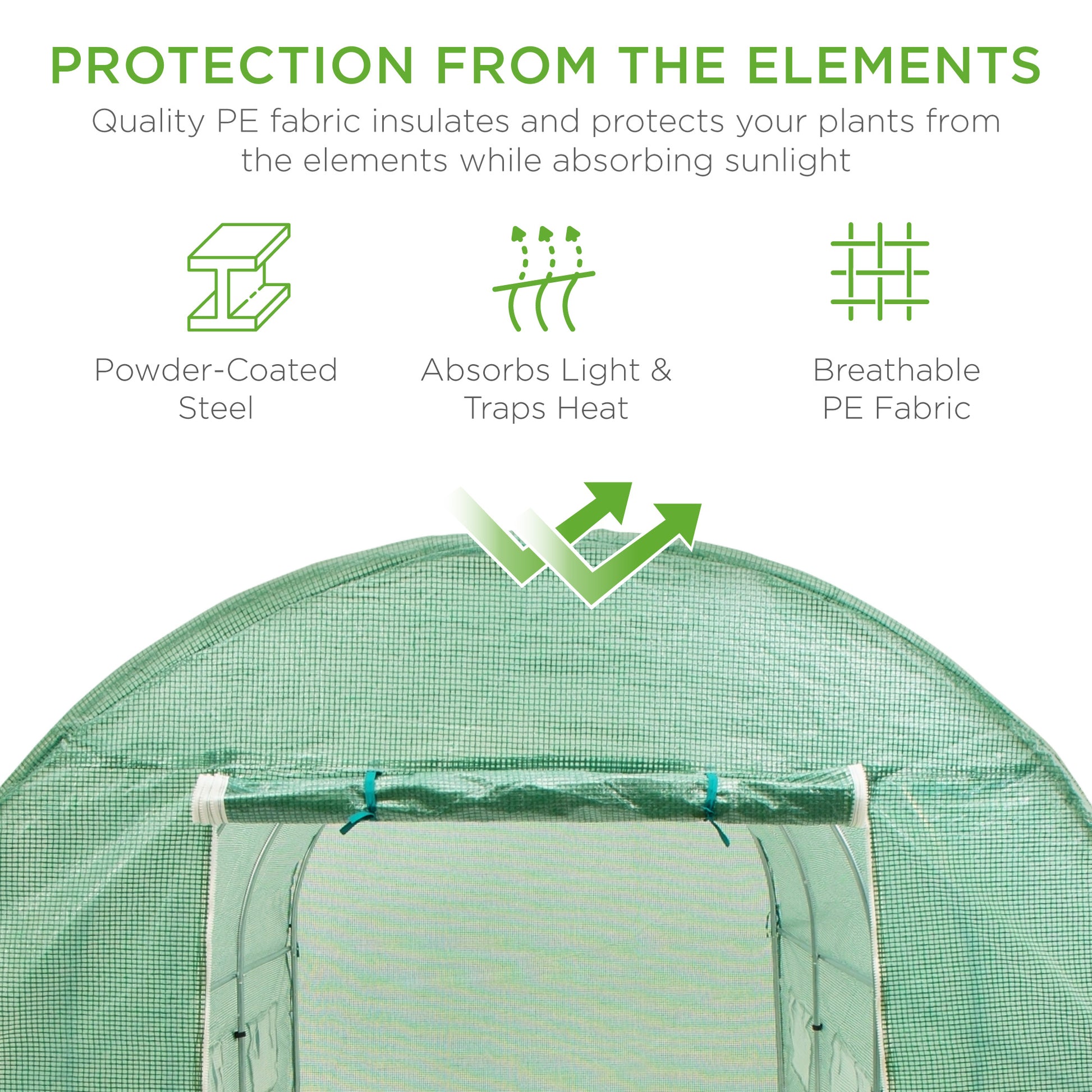 Walk-In Greenhouse Tunnel Tent w/ Roll-Up Windows, Zippered Door - 15x7x7ft