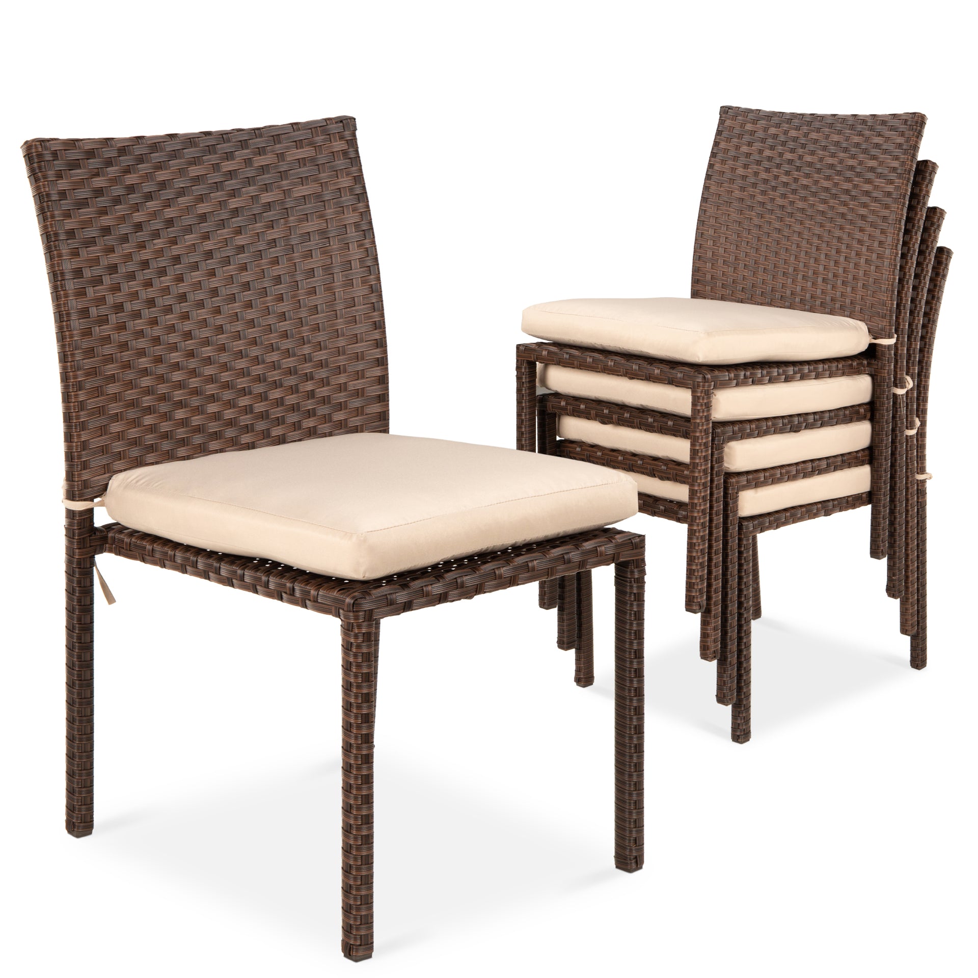 Set of Stackable Outdoor Patio Wicker Chairs w/ Cushions, UV