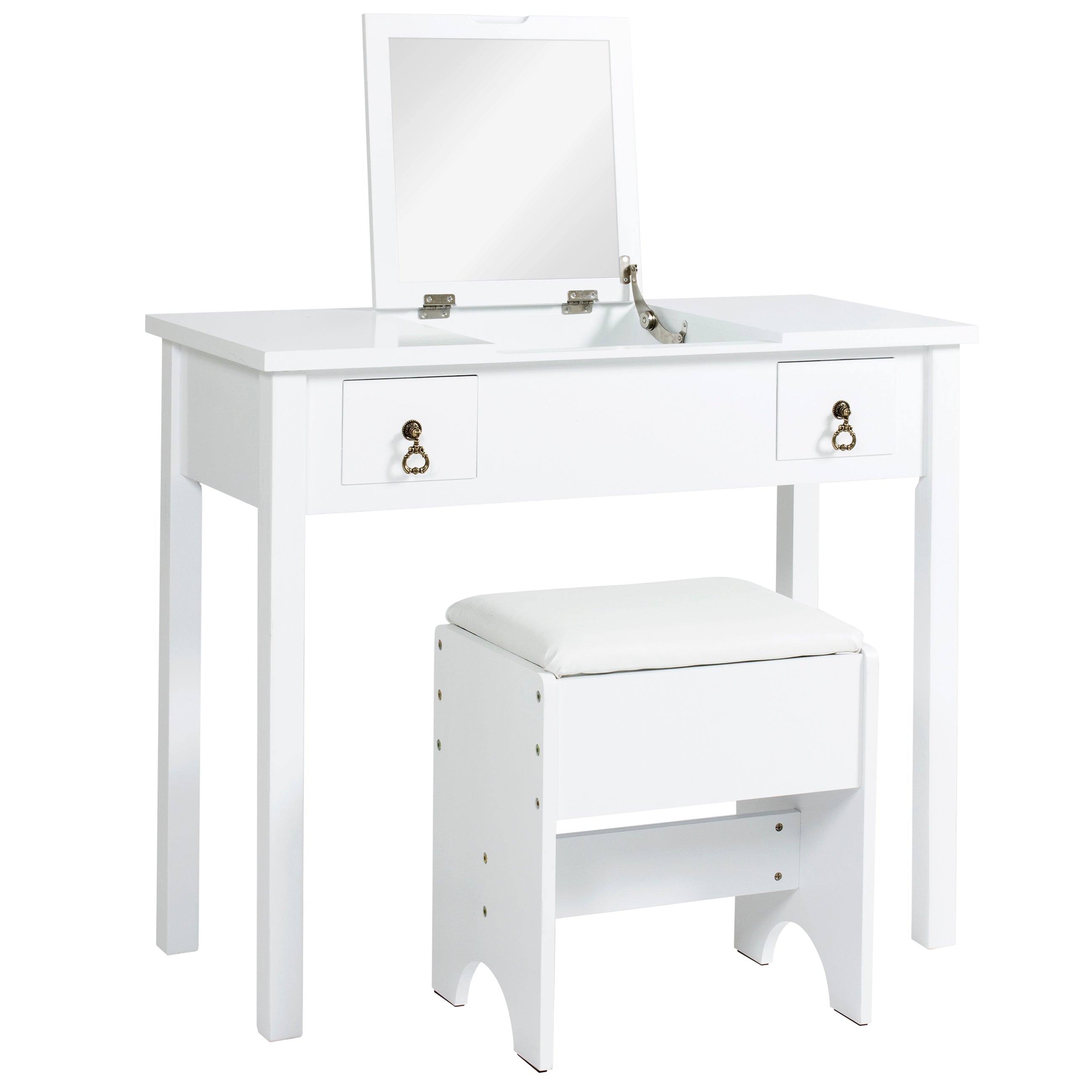 Bathroom Vanity Table Set w/ Square Mirror, Stool – Best Choice Products