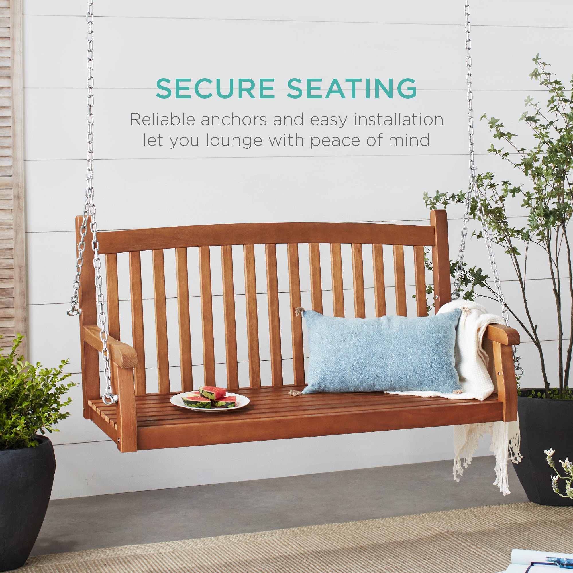 Curved Back Wooden Porch Swing | Best Choice Products