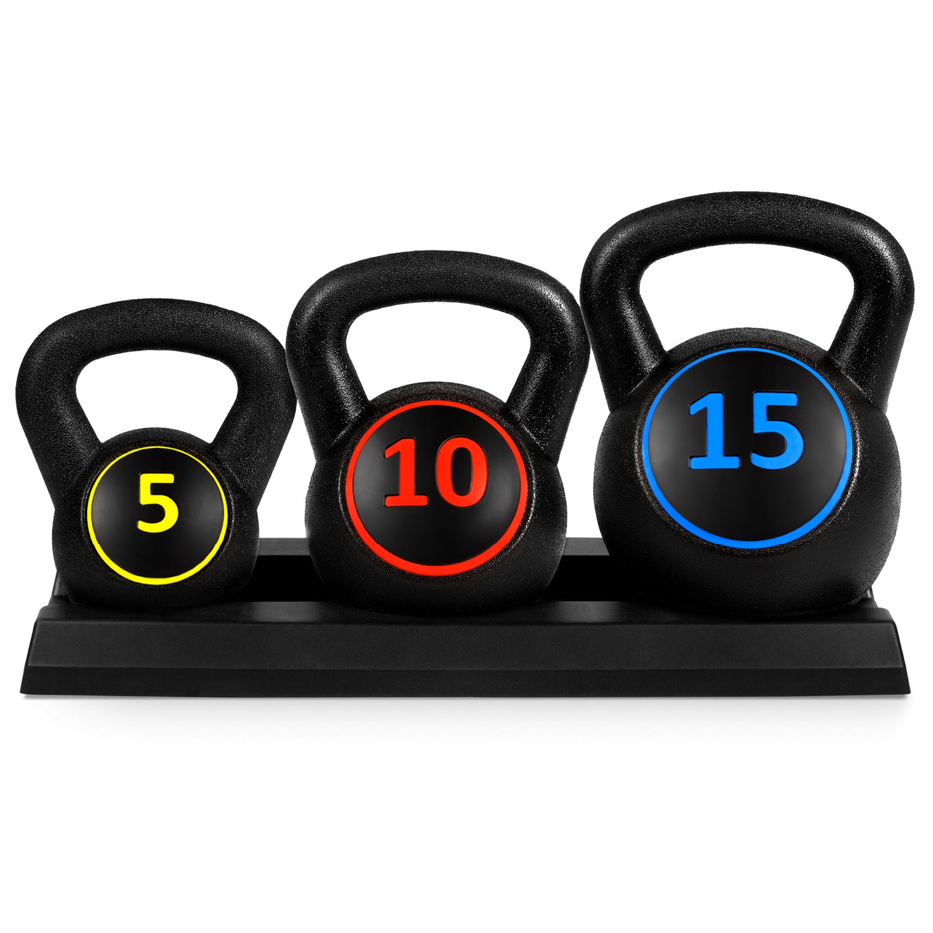 3 Piece Kettlebell Exercise Fitness Weight Set w Storage Rack