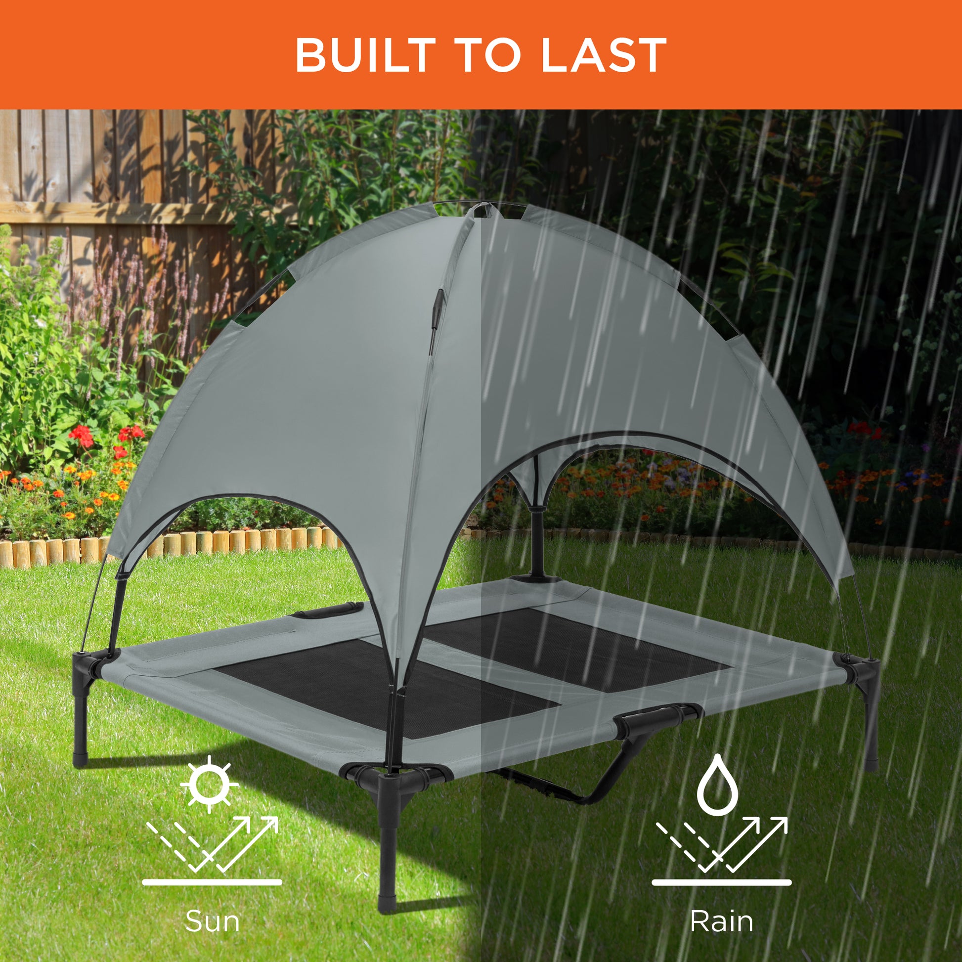 dog bag rain or shine tent Best Choice Products 36in Outdoor Raised Mesh Cot Cooling Dog Pet Bed w/ Removable Canopy, Travel Bag