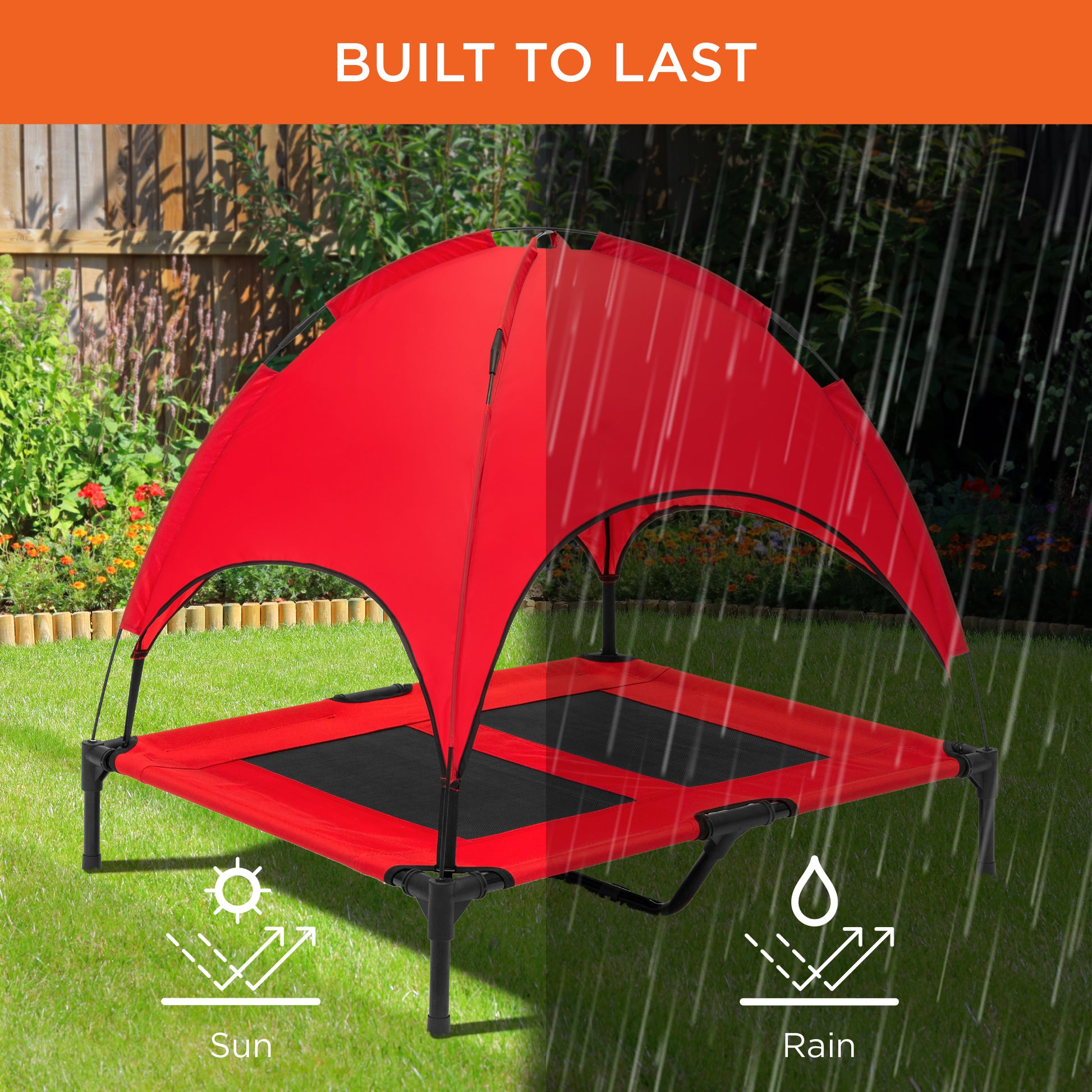 Best Choice Products 36in Outdoor Raised Mesh Cot Cooling Dog Pet Bed w/ Removable Canopy, Travel Bag