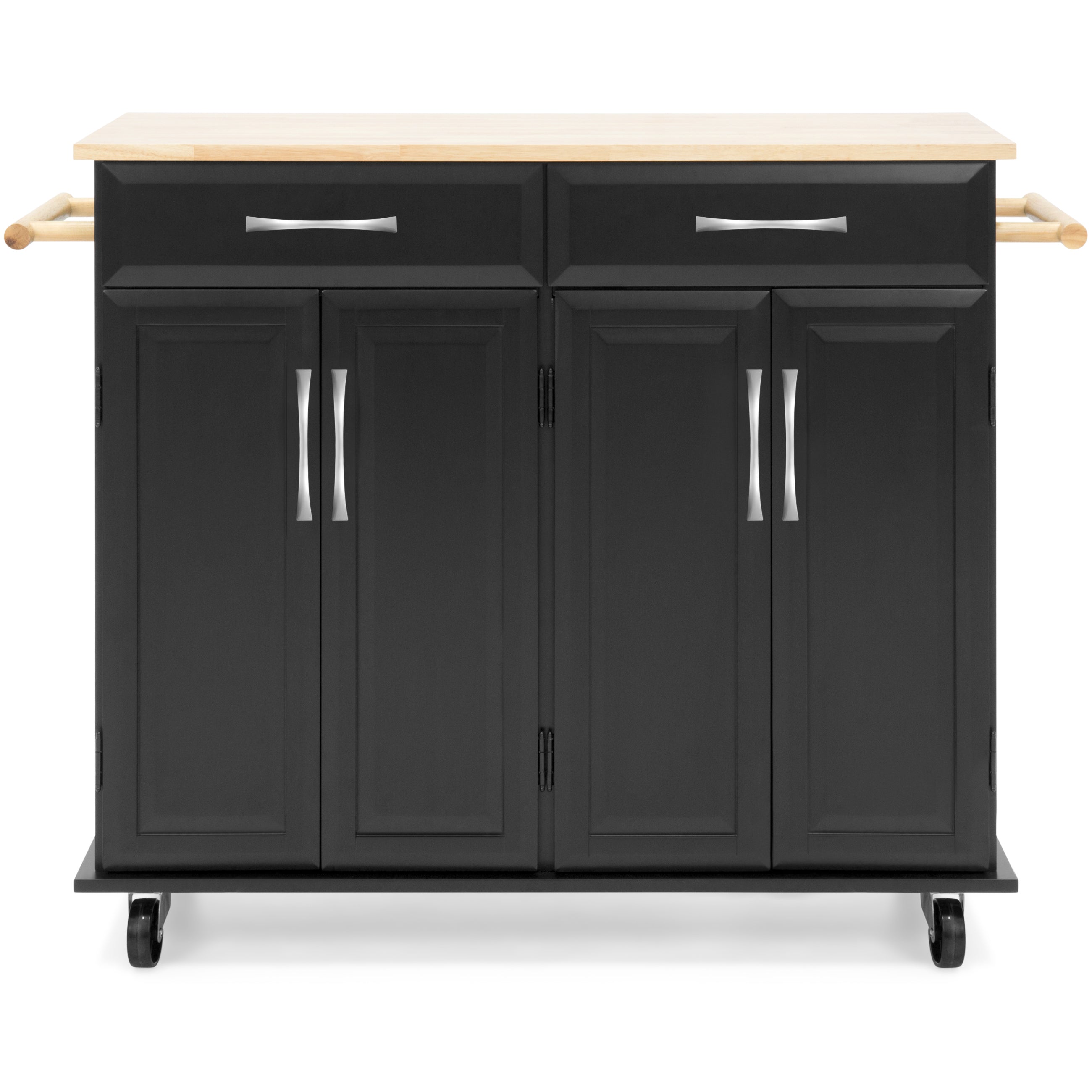 Utility Kitchen Cart with Storage Cabinets and Towel Racks - Thumbnail 2