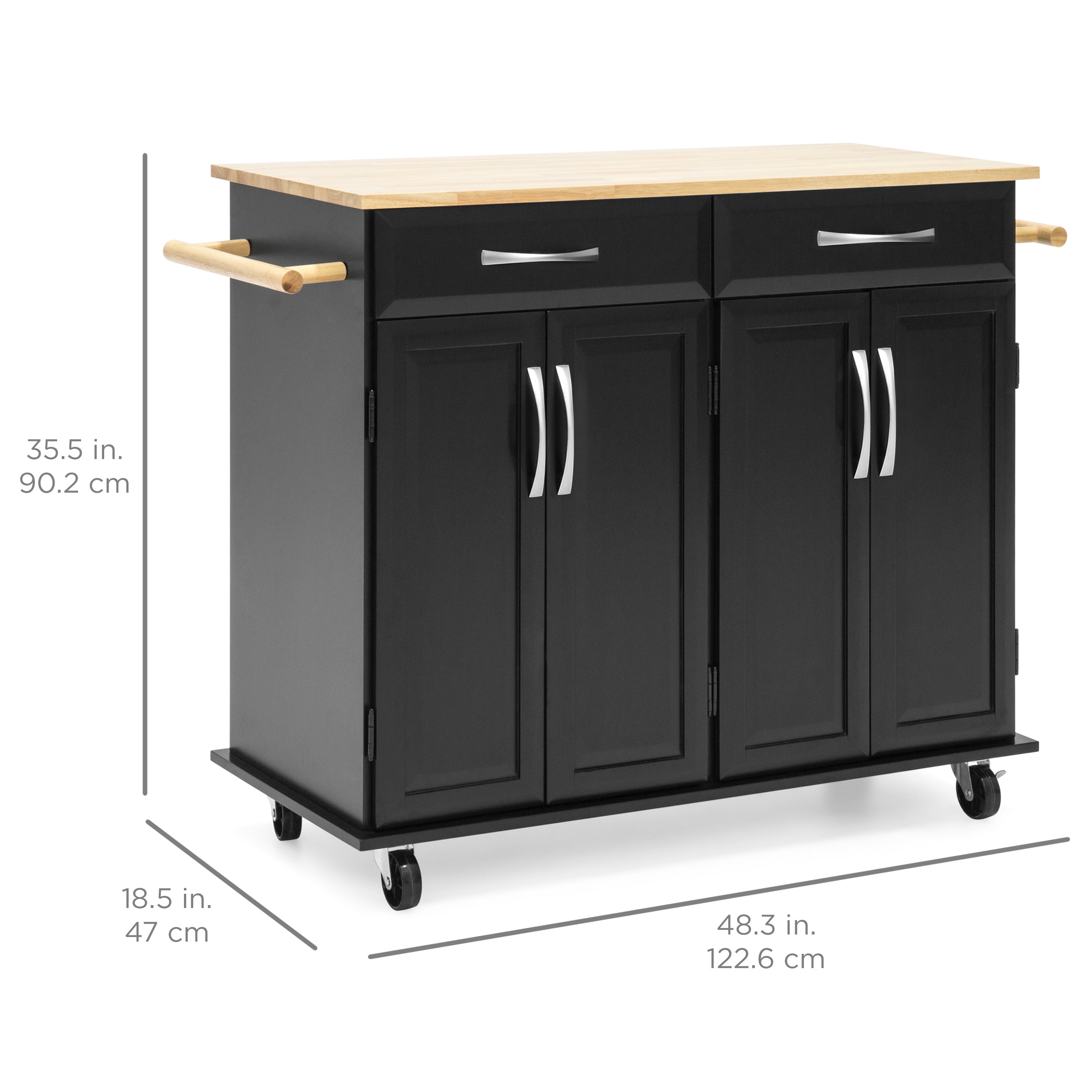 Utility Kitchen Cart with Storage Cabinets and Towel Racks - Thumbnail 5