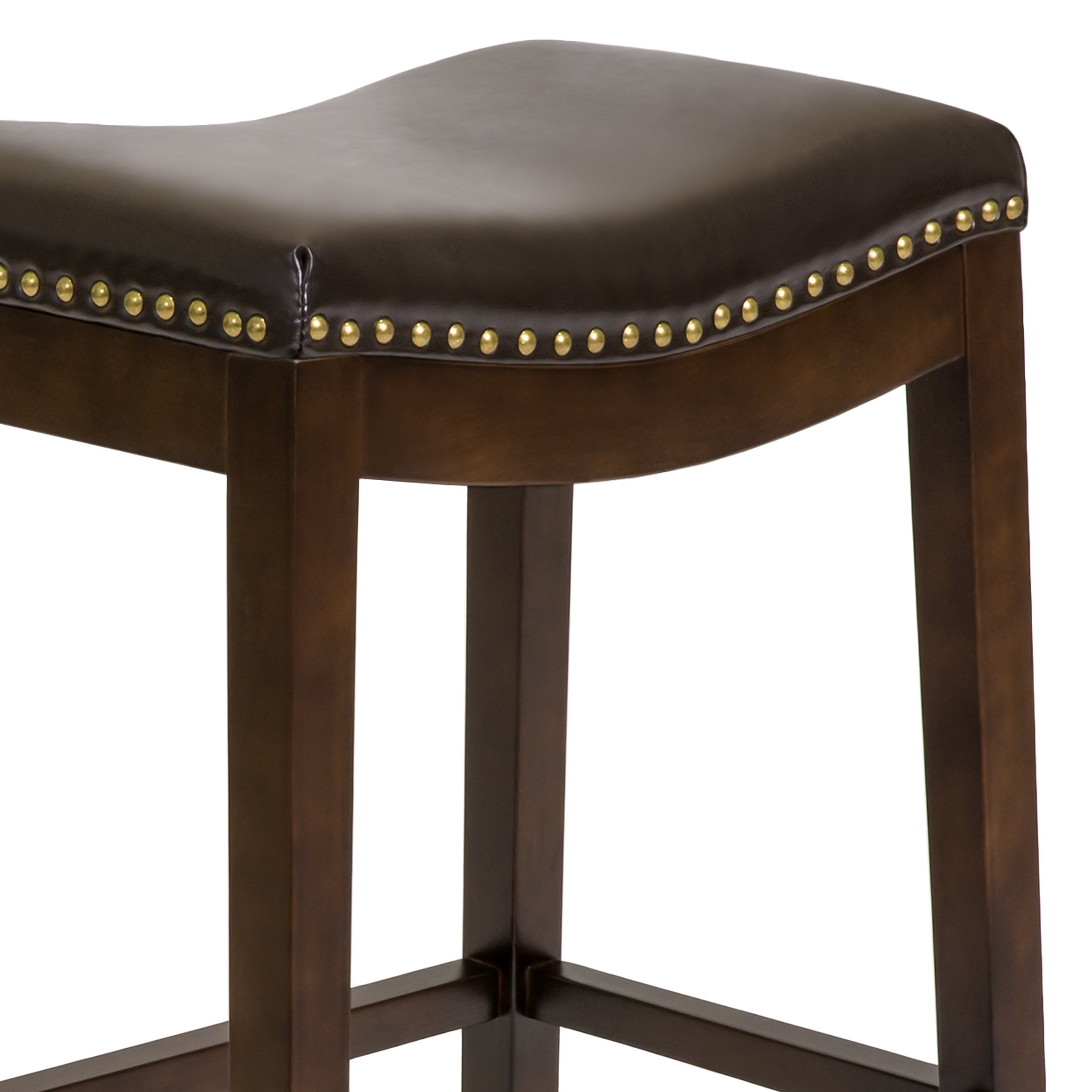 Set of 2 31in Backless Bar Stool Accent Chairs w/ Faux Leather, Brass Studs 