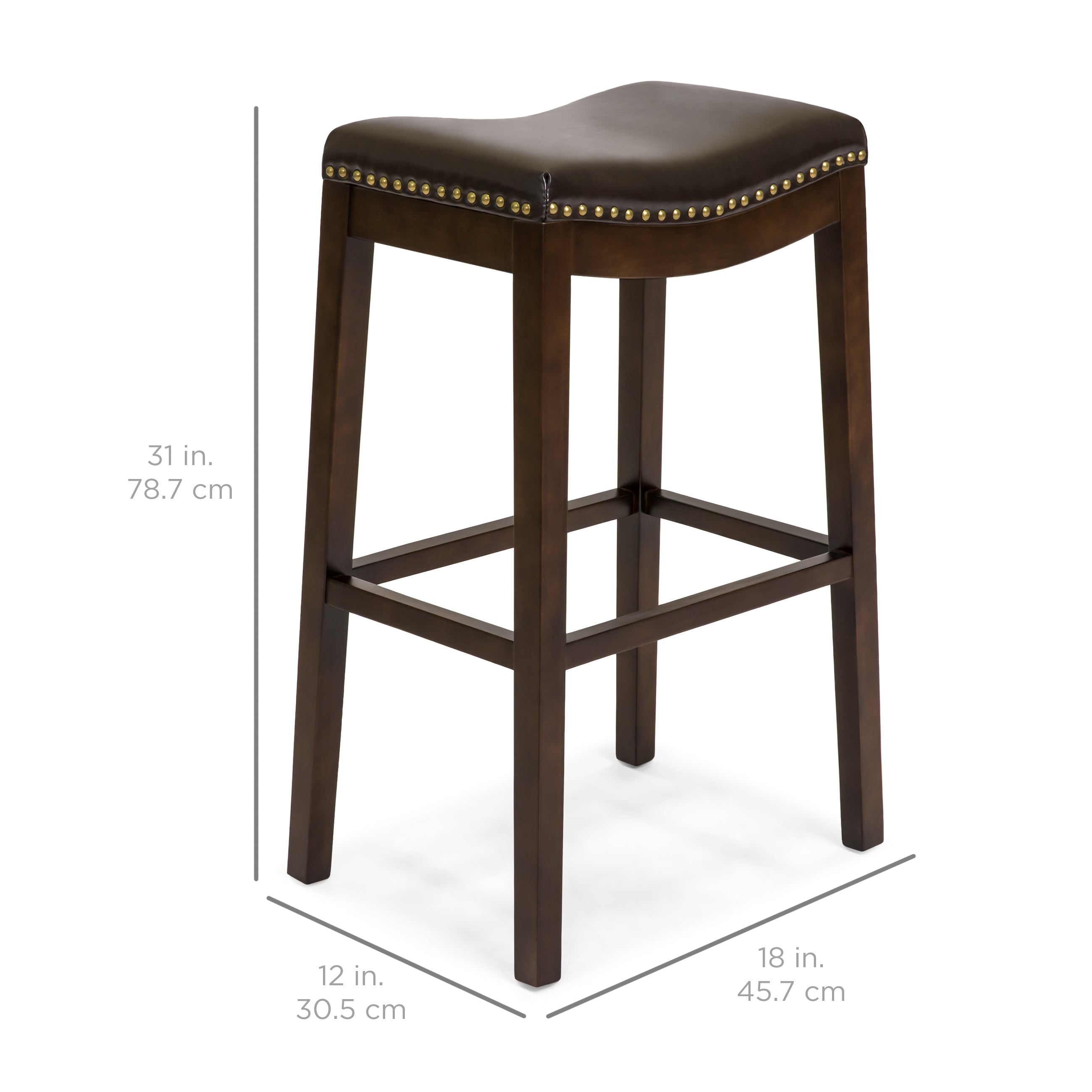 Set of 2 31in Backless Bar Stool Accent Chairs w/ Faux Leather, Brass Studs 