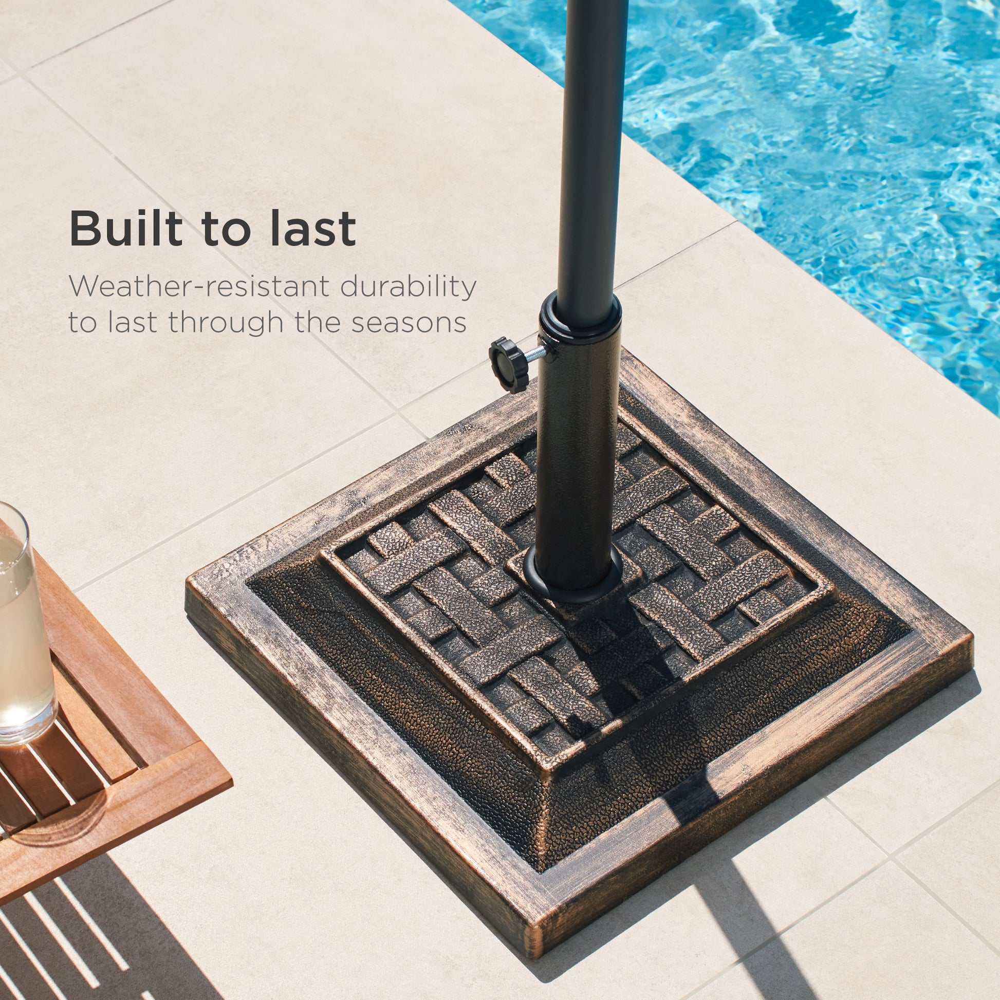belcourt square patio umbrella base Best Choice Products 26lb Heavy-Duty Steel Square Patio Umbrella Base Stand w/ Decorative Basketweave Pattern