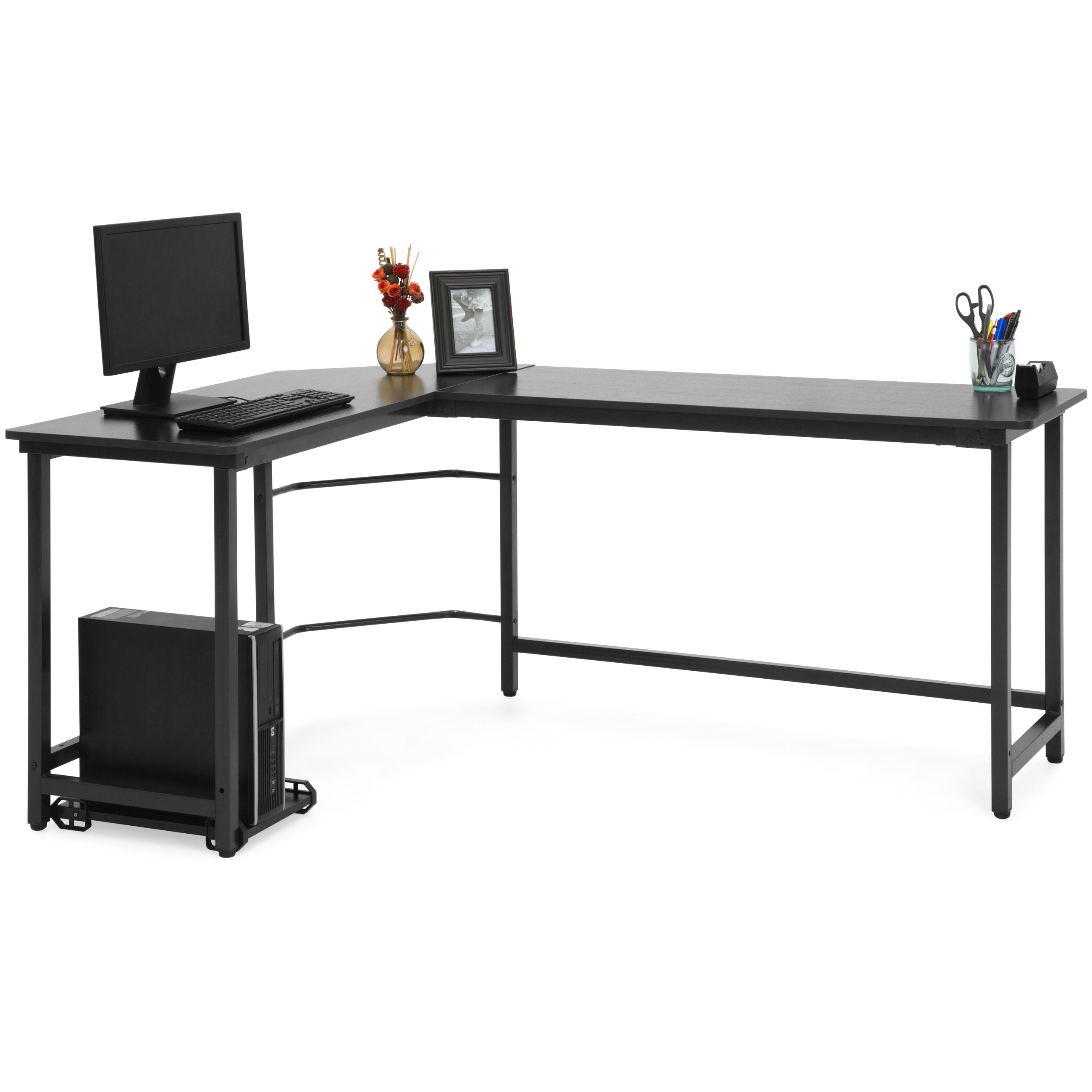 Modern L-Shaped Corner Computer Desk Table Workstation w/ CPU Stand ...