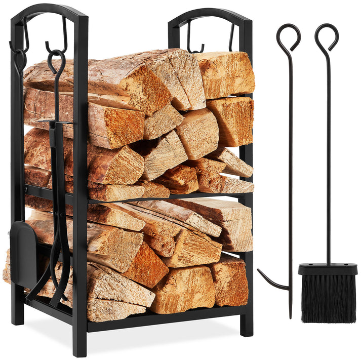 Best Choice Products Indoor/Outdoor Stackable Firewood Log Rack Holder Storage Set, Black