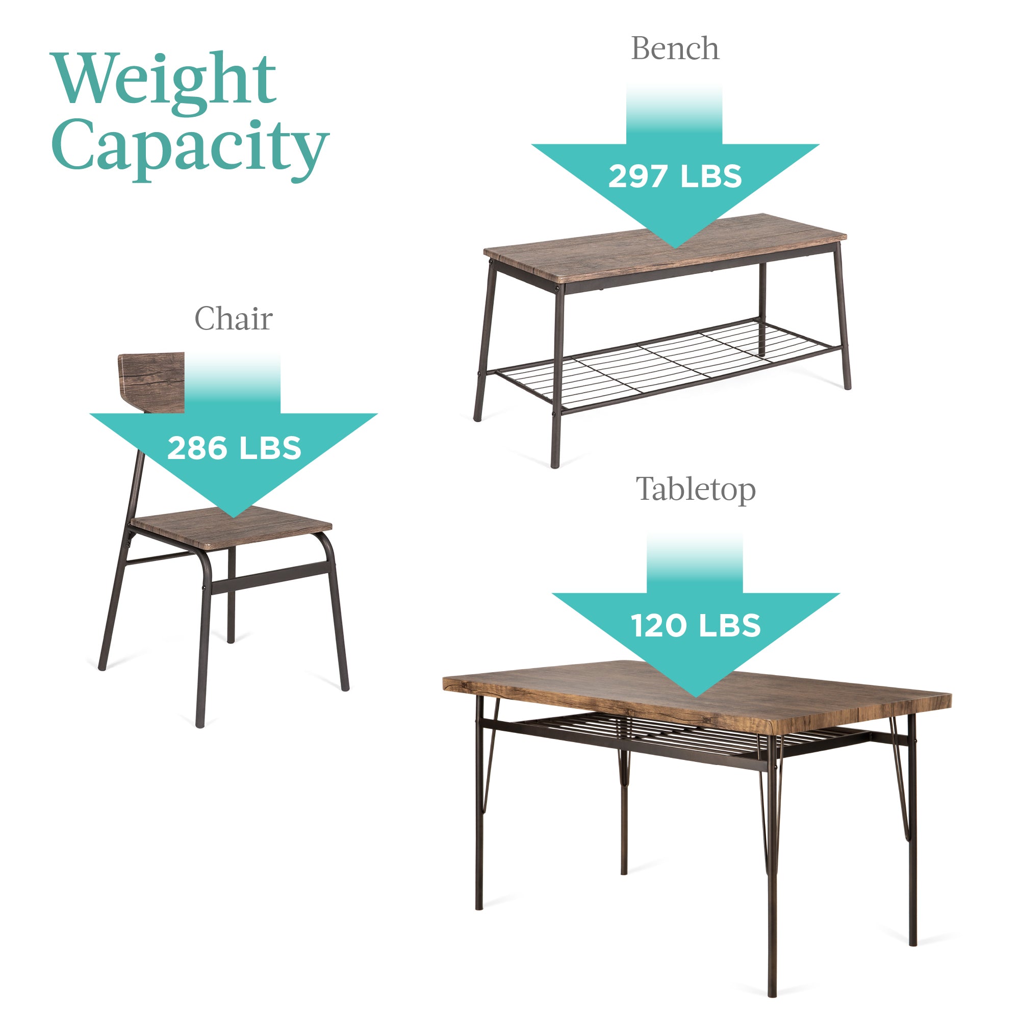 6-Piece Modern Dining Set w/ Storage Racks, Table, Bench, 4 Chairs
