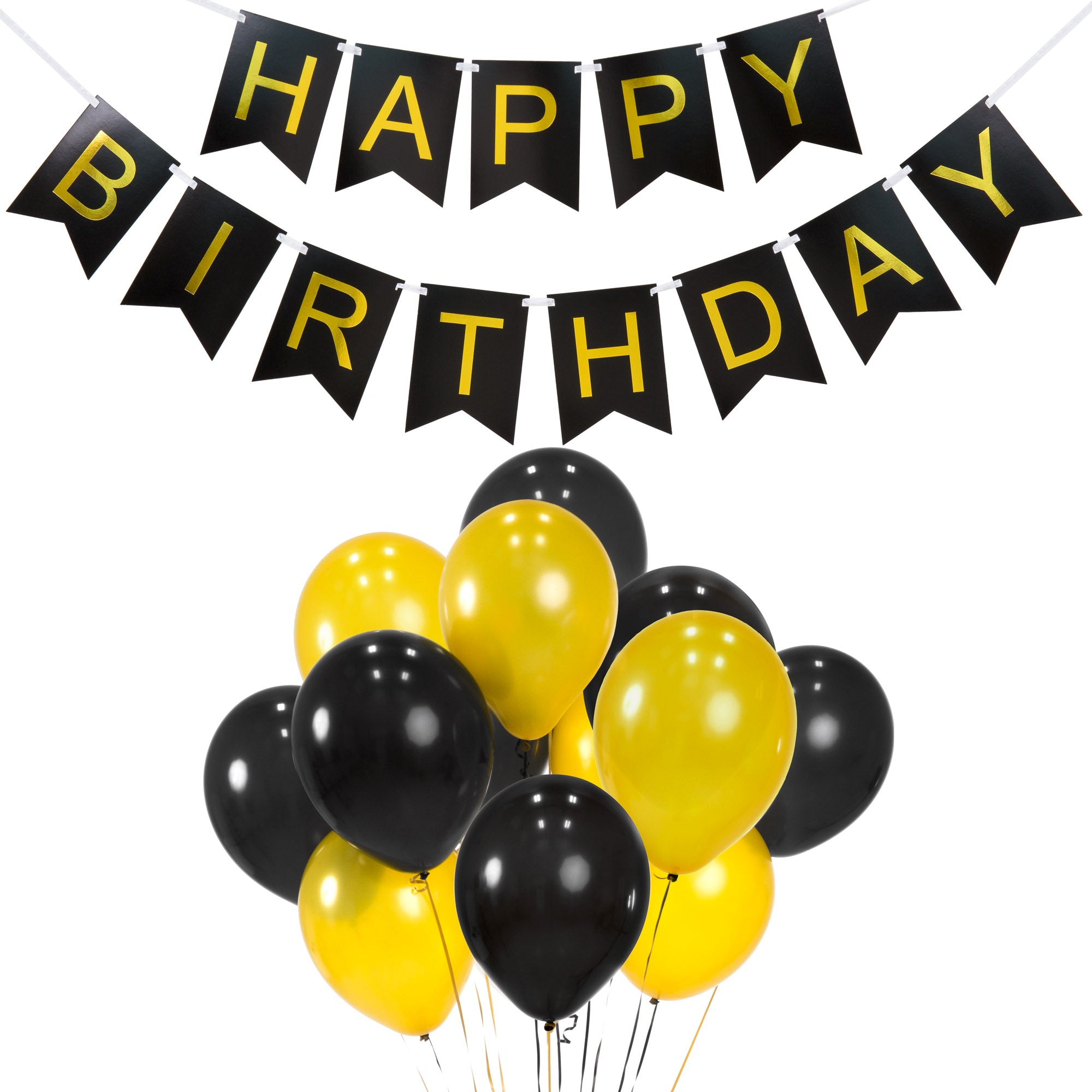 Birthday Party Decor Set w/ Banner, 6 Pom-Poms, 20 Balloons - Gold/Bla –  Best Choice Products