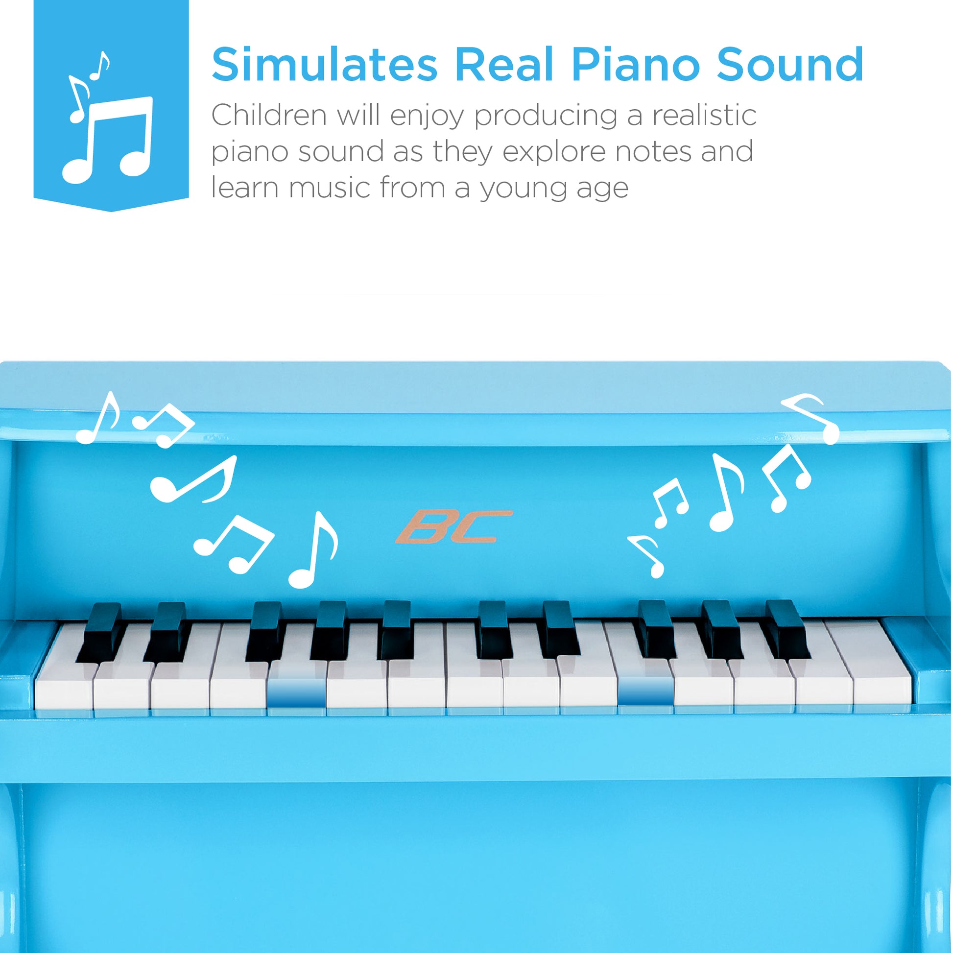 Kids 25-Key Wooden Learn-to-Play Mini Piano w/ Key Note Stickers, Music Book