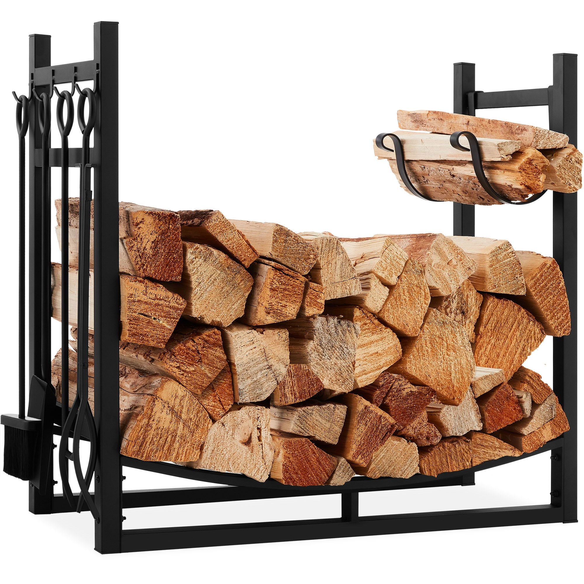 Steel Firewood Log Storage Rack & Tool Set w/ Kindling Holder - 34.25i ...