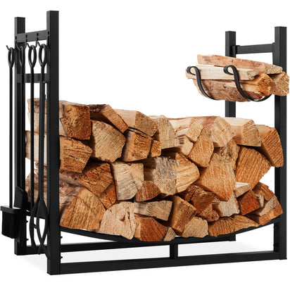 Sunnydaze Indoor/Outdoor Log Storage Rack with Kindling Holder