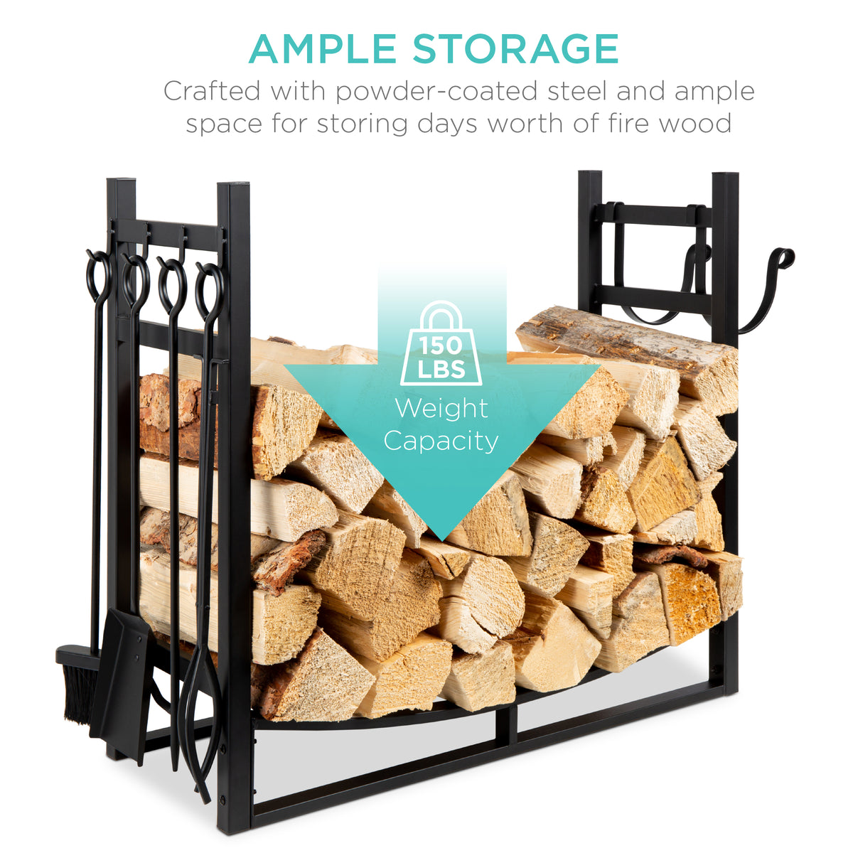 Lrg Rack Kindling Storage HOMCOM Metal Firewood Log Holder Rack Elevated Design ...
