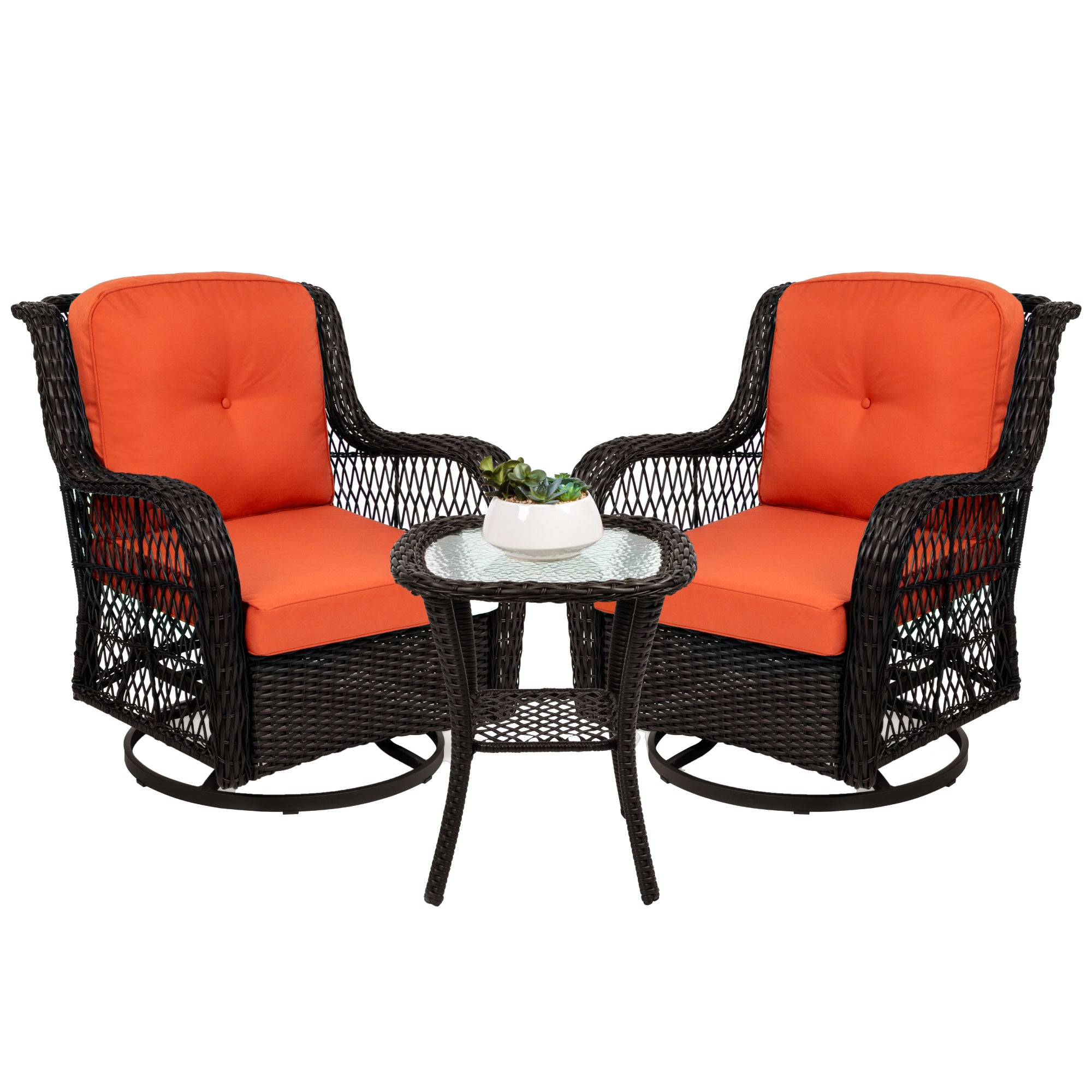 3-Piece Patio Wicker Bistro Furniture Set w/ 2 Swivel Rocking
