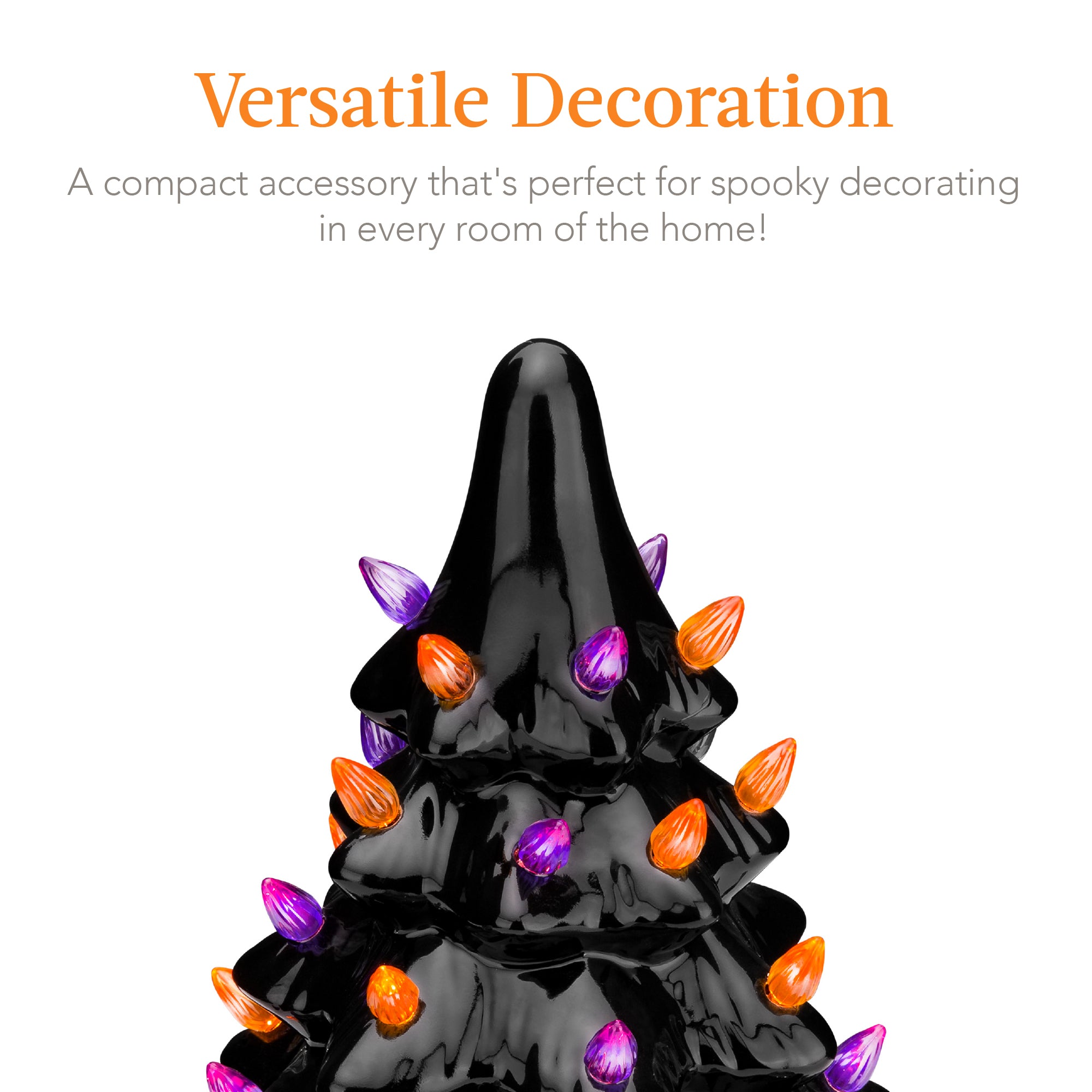 Ceramic Halloween Tabletop Tree w/ Orange & Purple Bulb Lights - 15in