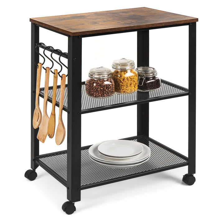 3-Tier Microwave Cart Rolling Utility Serving Cart w/ 2 Shelves, 4 Hoo –  Best Choice Products