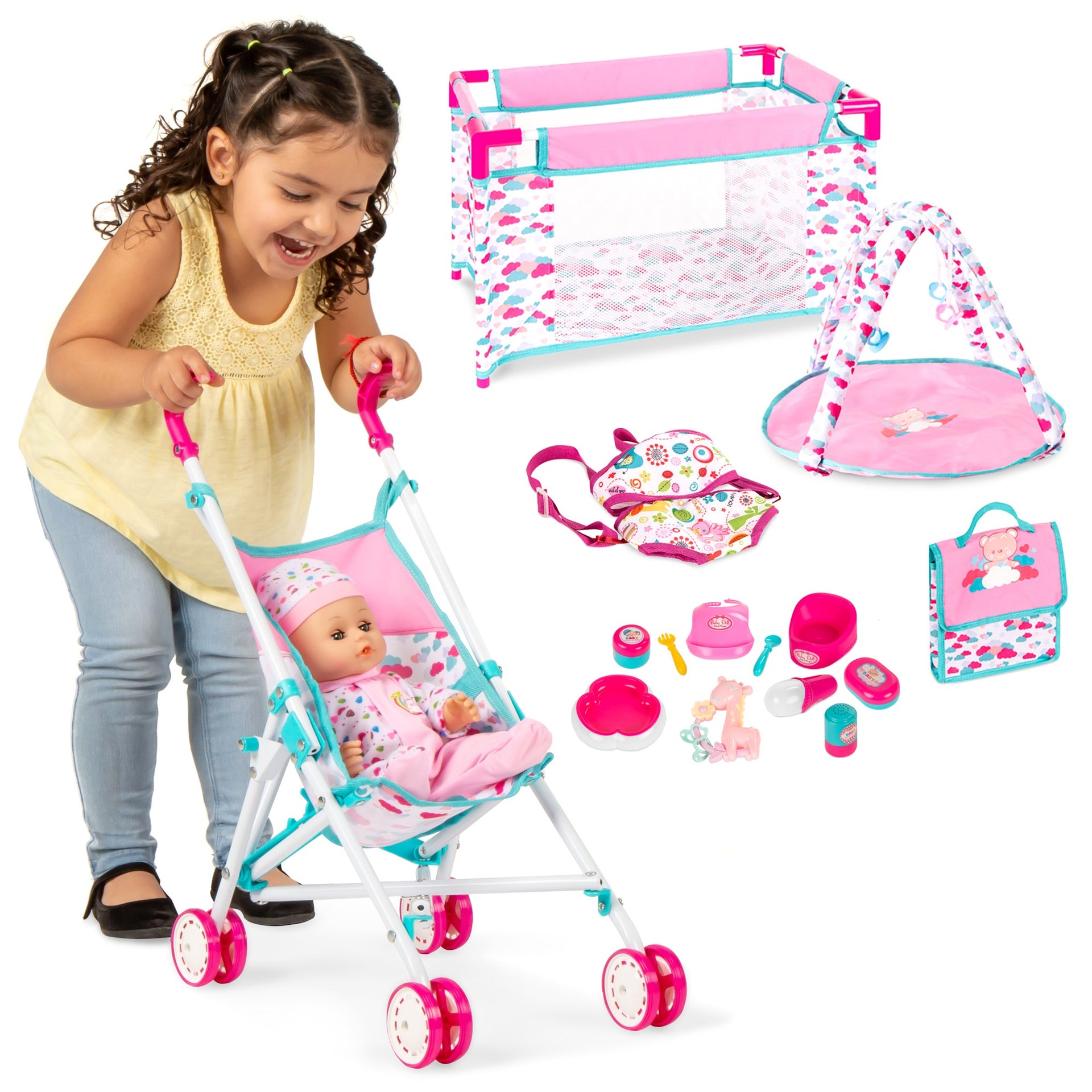 Kids 15-Piece 13.5in Newborn Baby Doll Role Play Playset w/ Accessorie – Best Choice Products